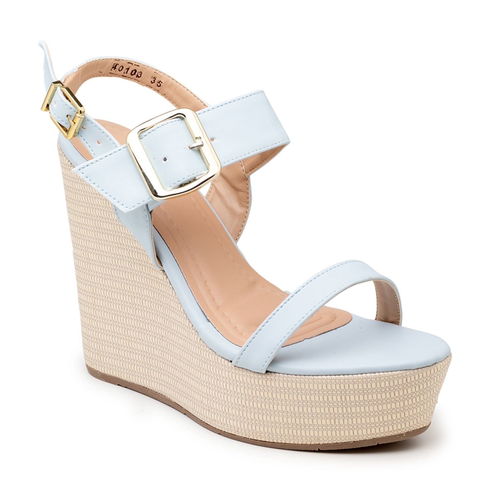 Vista 2 Sandália Anabela Feminina Plataforma Fivela 40104 Claro Flor da Pele azul