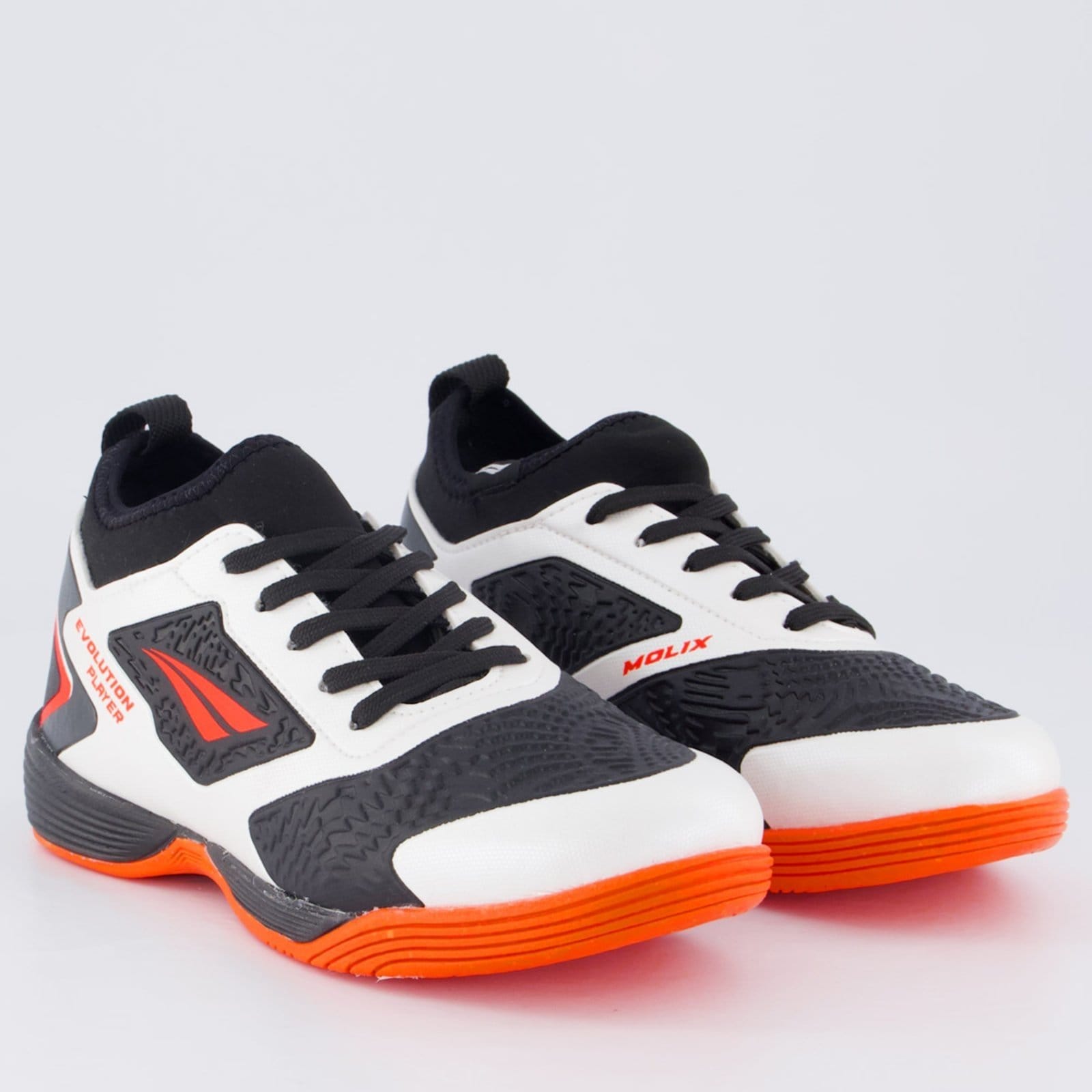 Vista 2 Chuteira Penalty Evolution Player Futsal Juvenil Branca e Coral Penalty branco coral