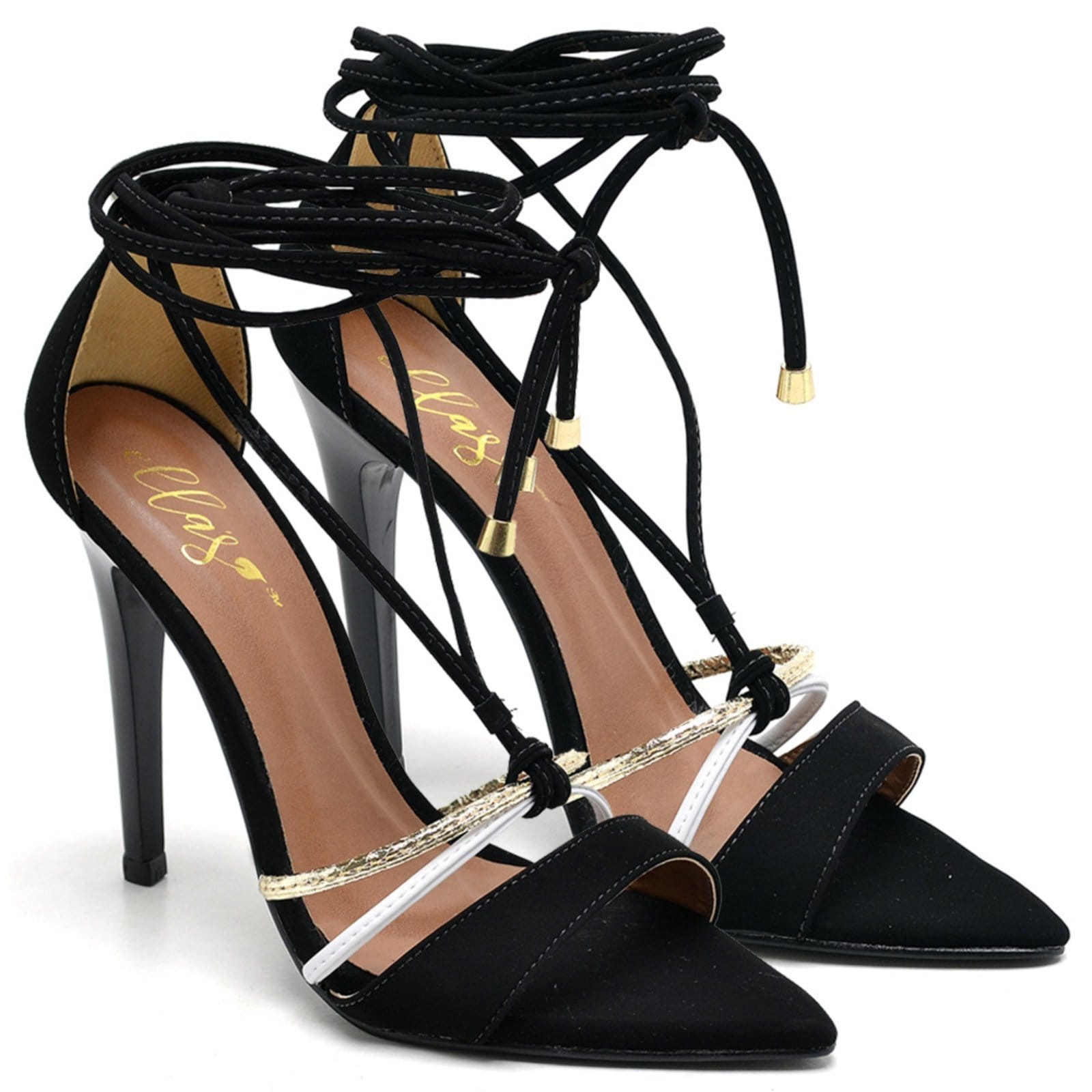 Vista principal Sandália Salto Alto em Couro Ella's ZAFREM preto