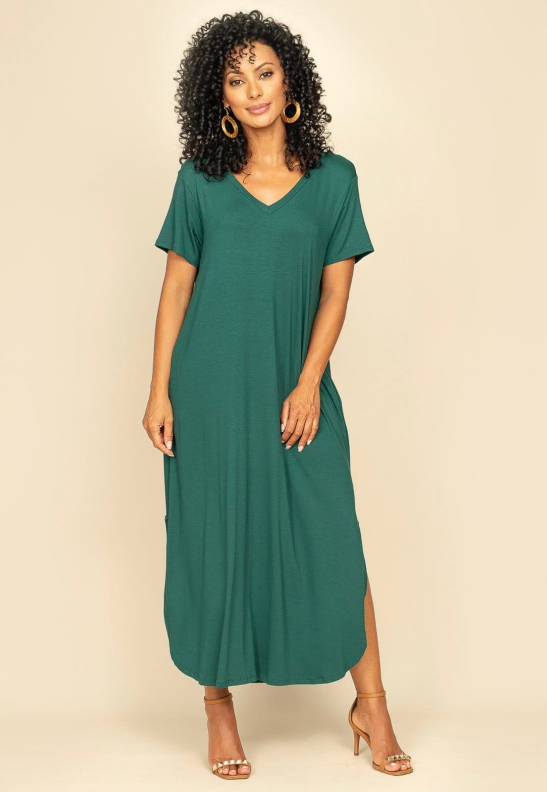 Vista 2 Vestido Midi Abapã Malha com Bolso Jade Amazonia Vital verde