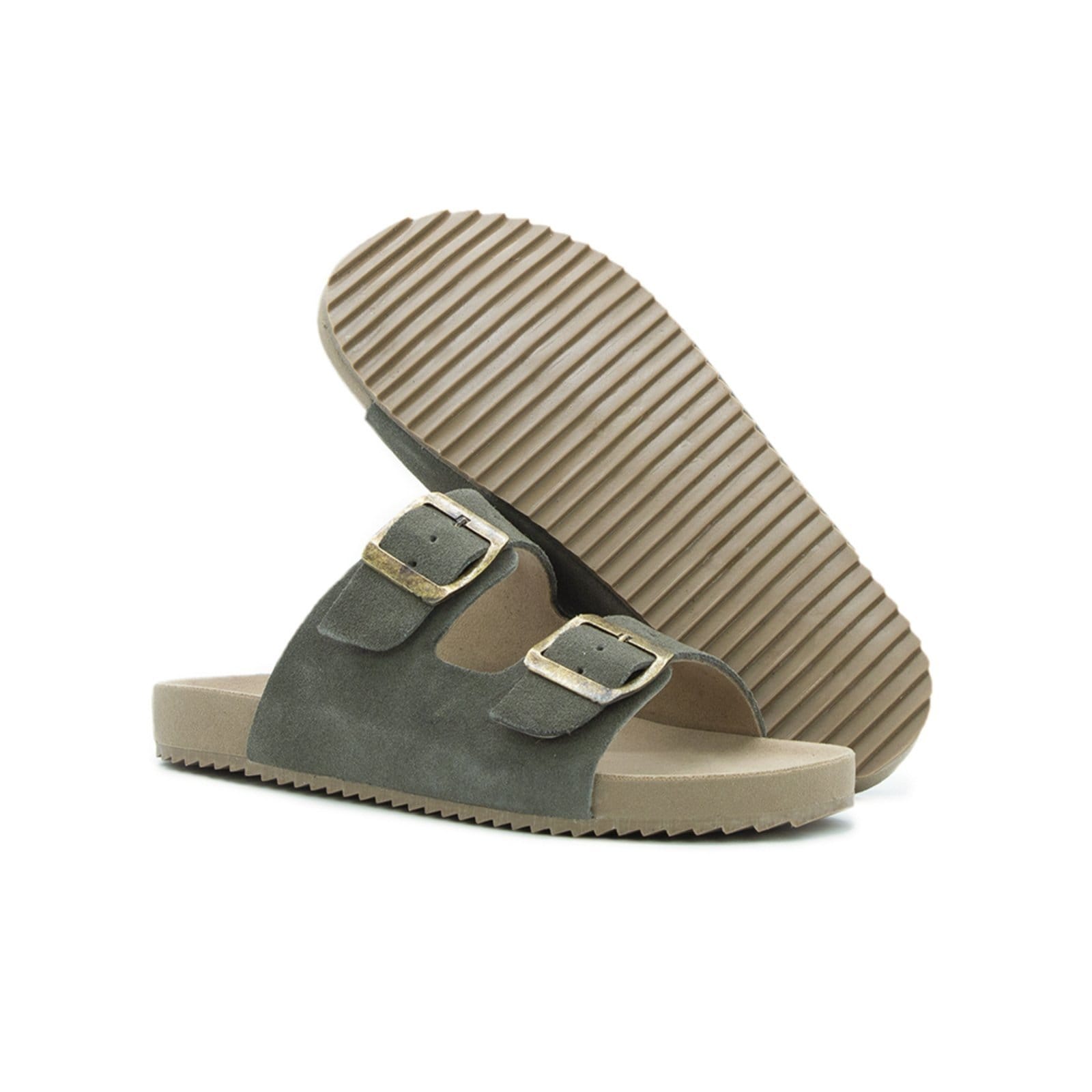 Vista 2 Papete Rasteira Sandalia Couro ChumboTellini Store TELLINI STORE cinza