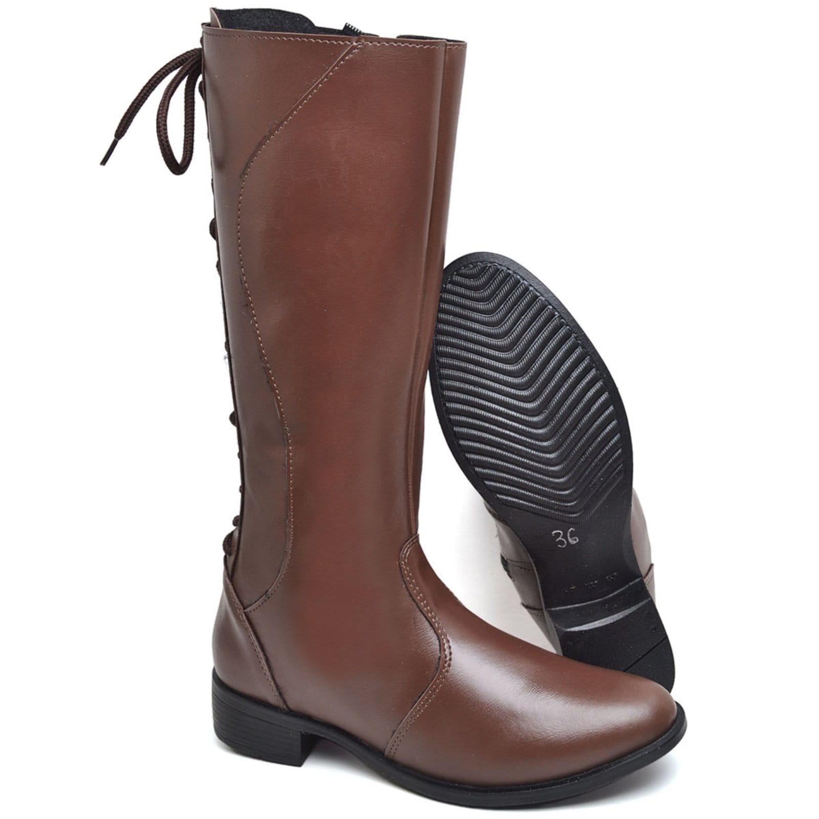 Vista 2 Bota Feminina Cano Longo em Sintético de Amarração e Zíper Polo Blu Marrom do 33 ao 40 Polo Blu marrom blu