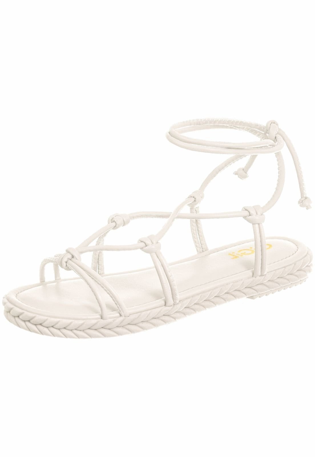 Vista 2 Sandália Amarração Gigil Rasteirinha Gladiadora Off White Gigil off-white white