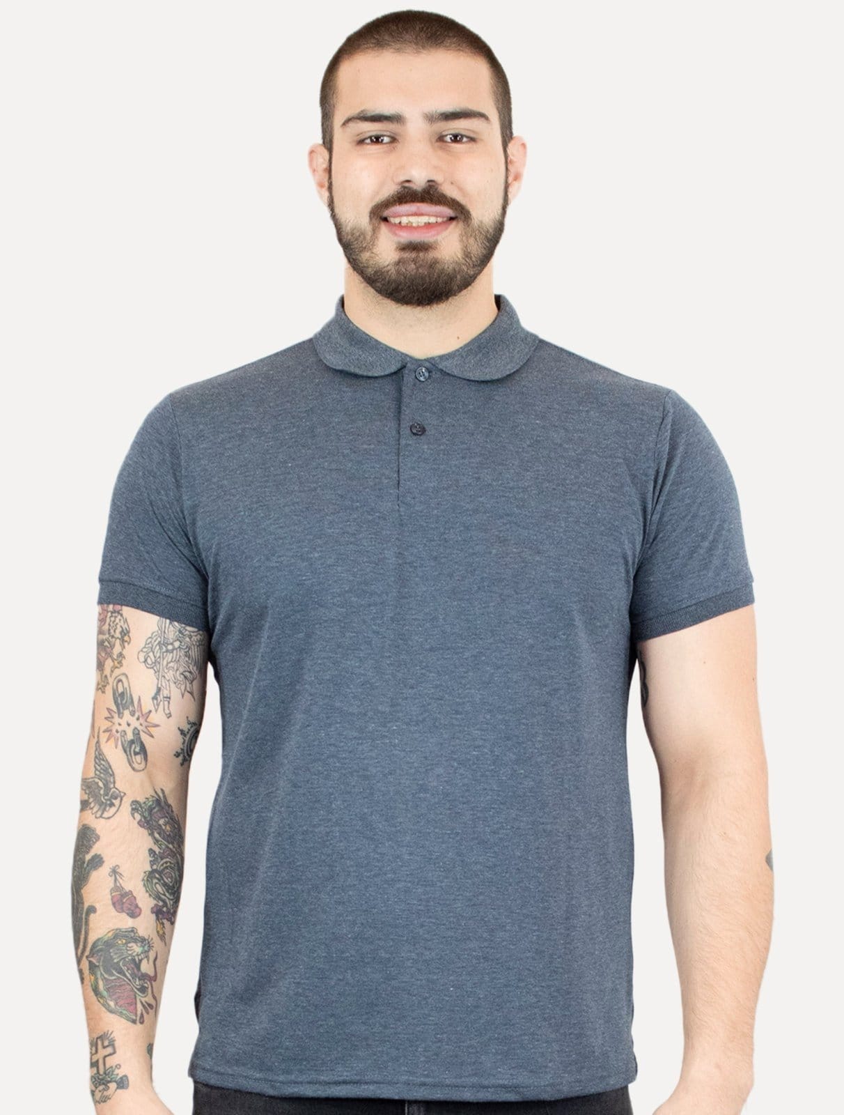 Vista principal Polo Dixen Masculina Piquet Gola Lisa Marinho Mescla Dixen azul