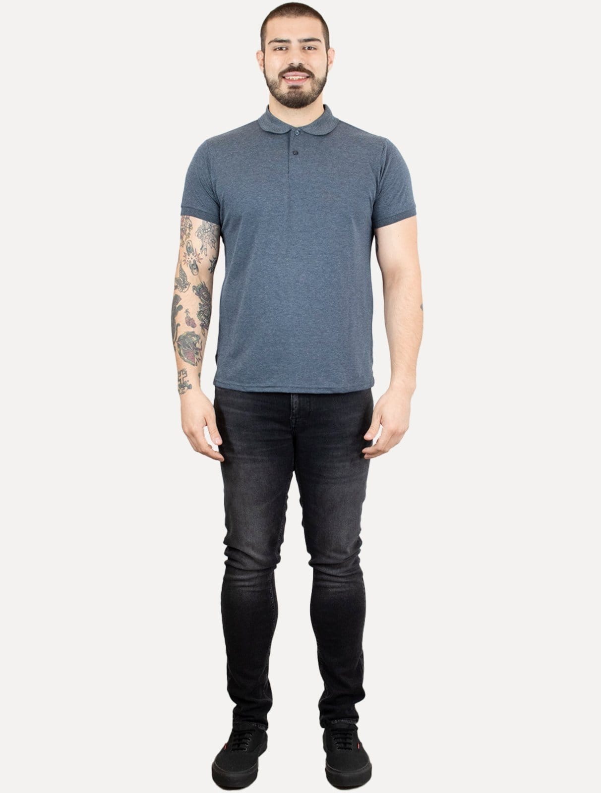 Vista 2 Polo Dixen Masculina Piquet Gola Lisa Marinho Mescla Dixen azul