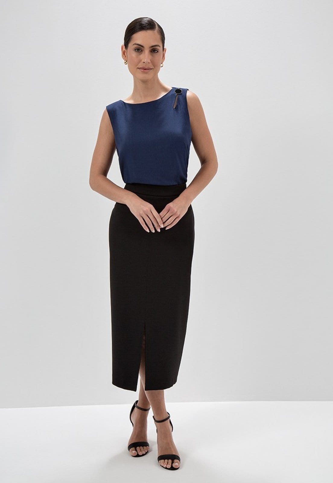 Vista principal Saia Longuete de Alfaiataria Preta Rubia Principessa preto