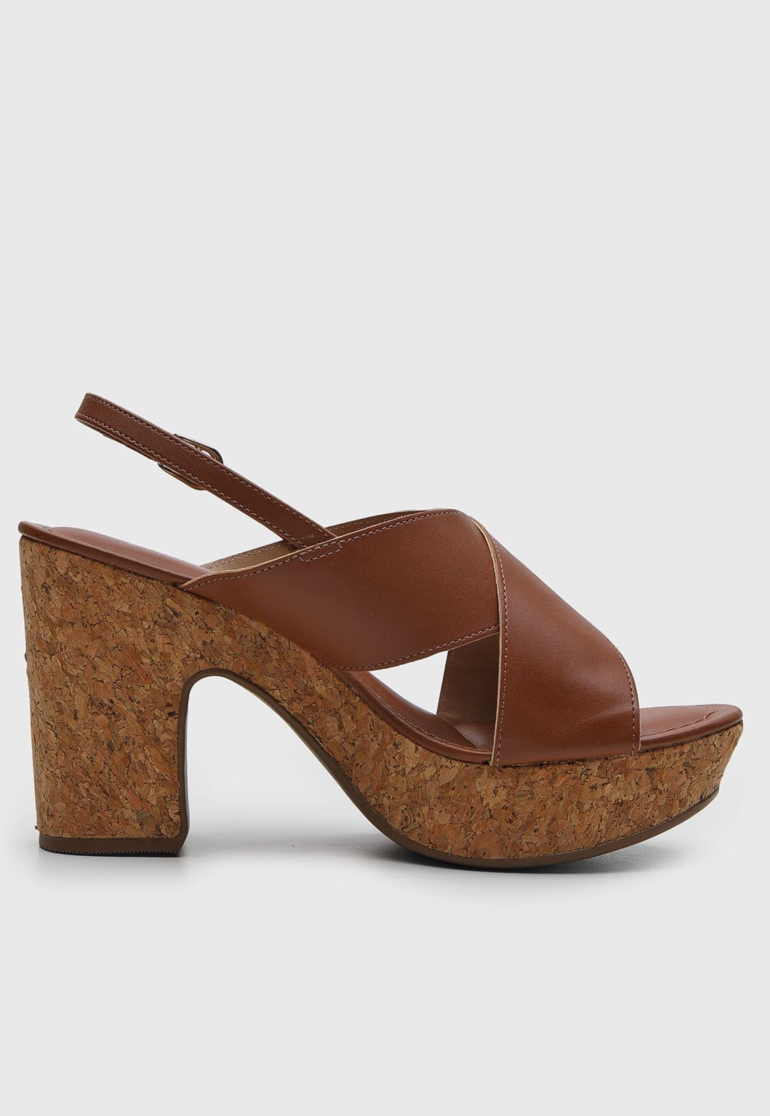 Vista 2 Sandália Feminina VIA UNO Salto Bloco Tachas VIA UNO marrom