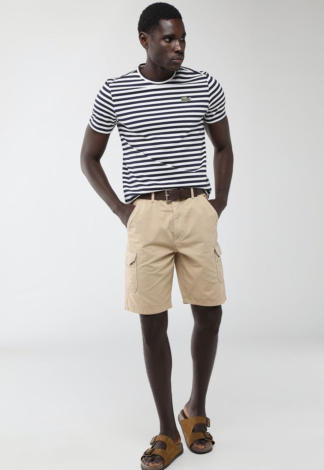 Vista 2 Bermuda Masculina Aleatory Cargo Sarja Aleatory bege