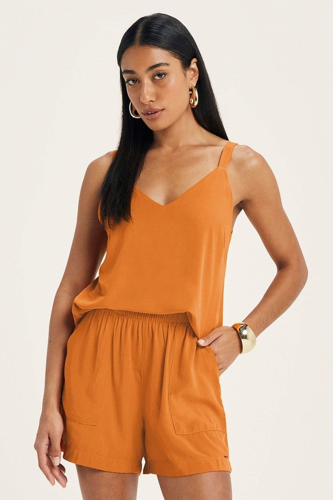 Short Feminino Tecido Viscose Com Bolsos Marialícia