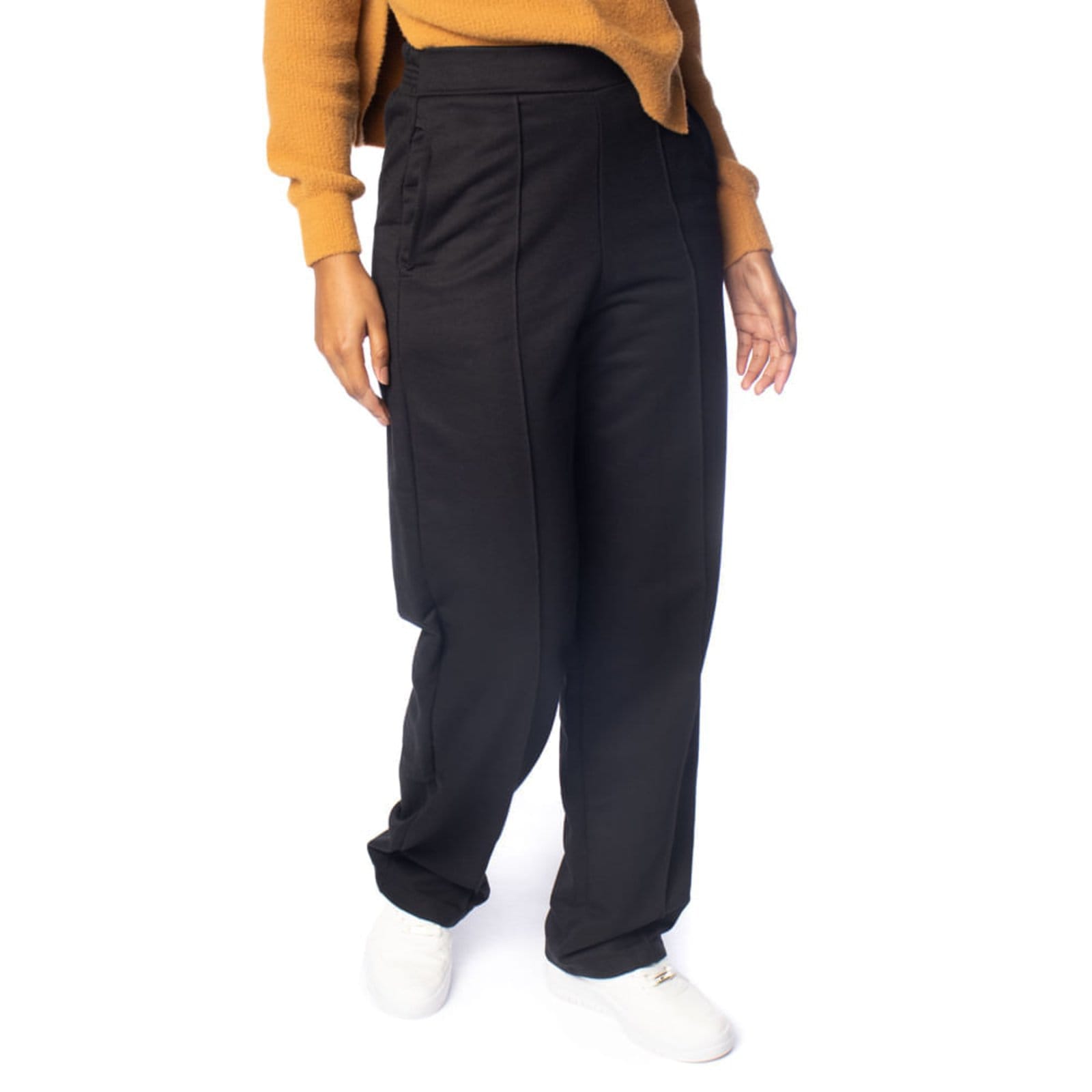 Calça Feminina Giraffe Frisos Cós Alto Tecido Leve