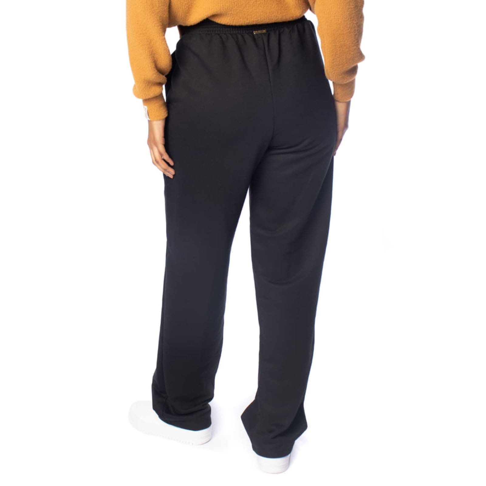 Vista 2 Calça Feminina Giraffe Frisos Cós Alto Tecido Leve Giraffe preto