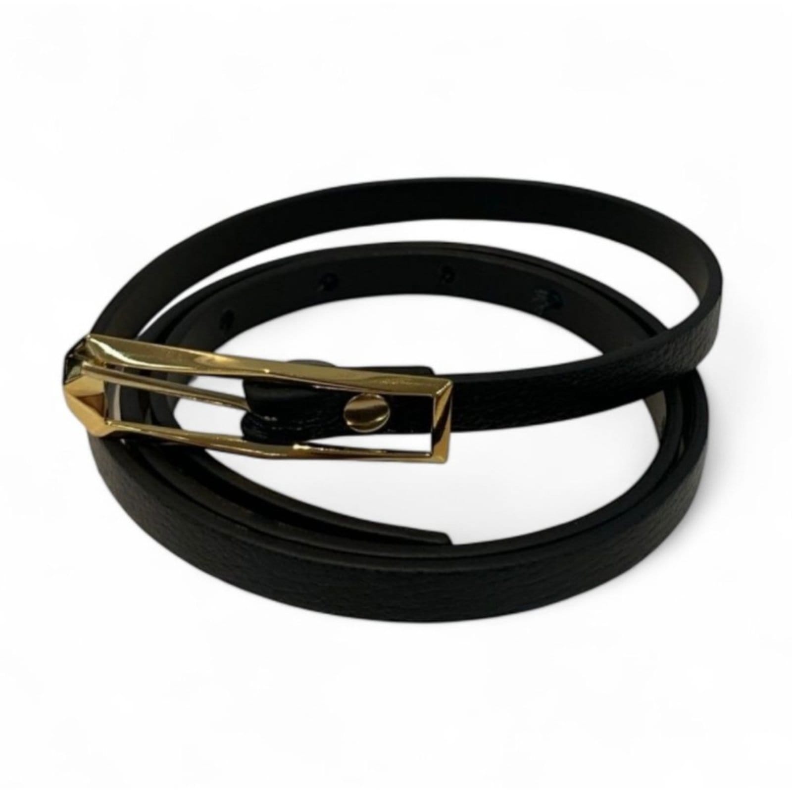 Vista 2 Cinto Fino Feminino em Couro Fivela Comprida 017 Mariart preto