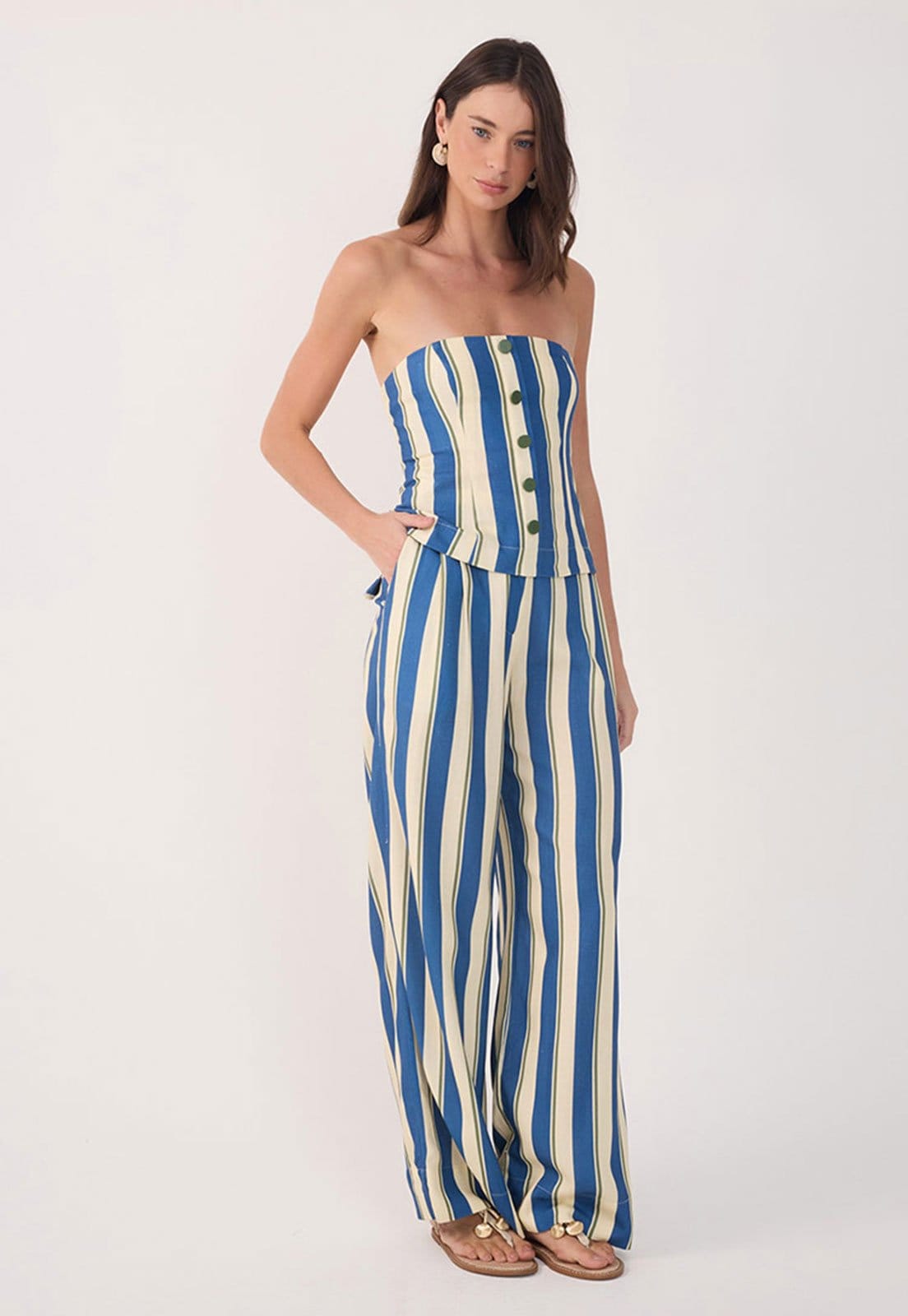 Vista 2 Calça Dress To Wide Leg Listrada Dress to azul