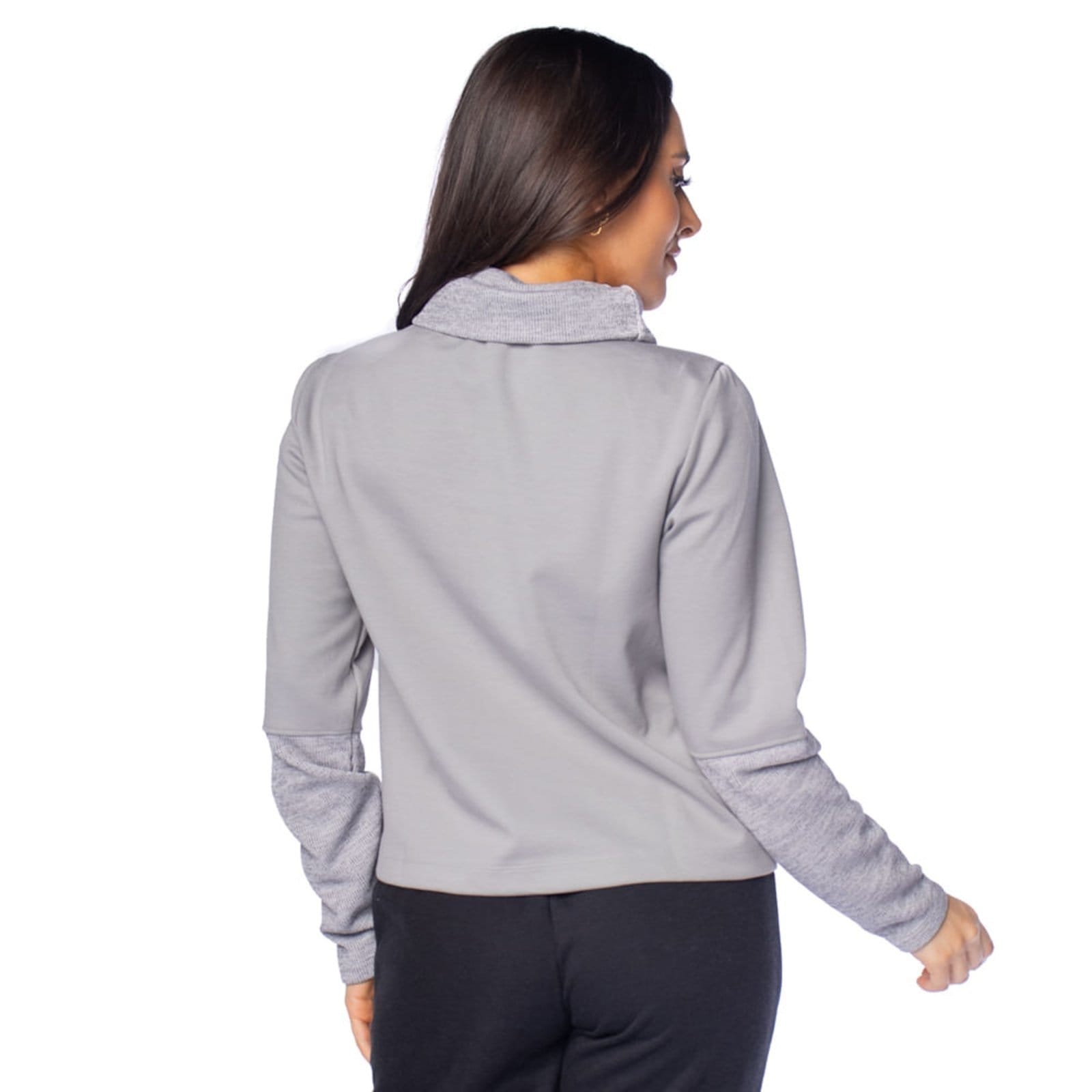 Vista 2 Blusão Feminino Olho Fatal Gola Alta Canelada Olho Fatal cinza