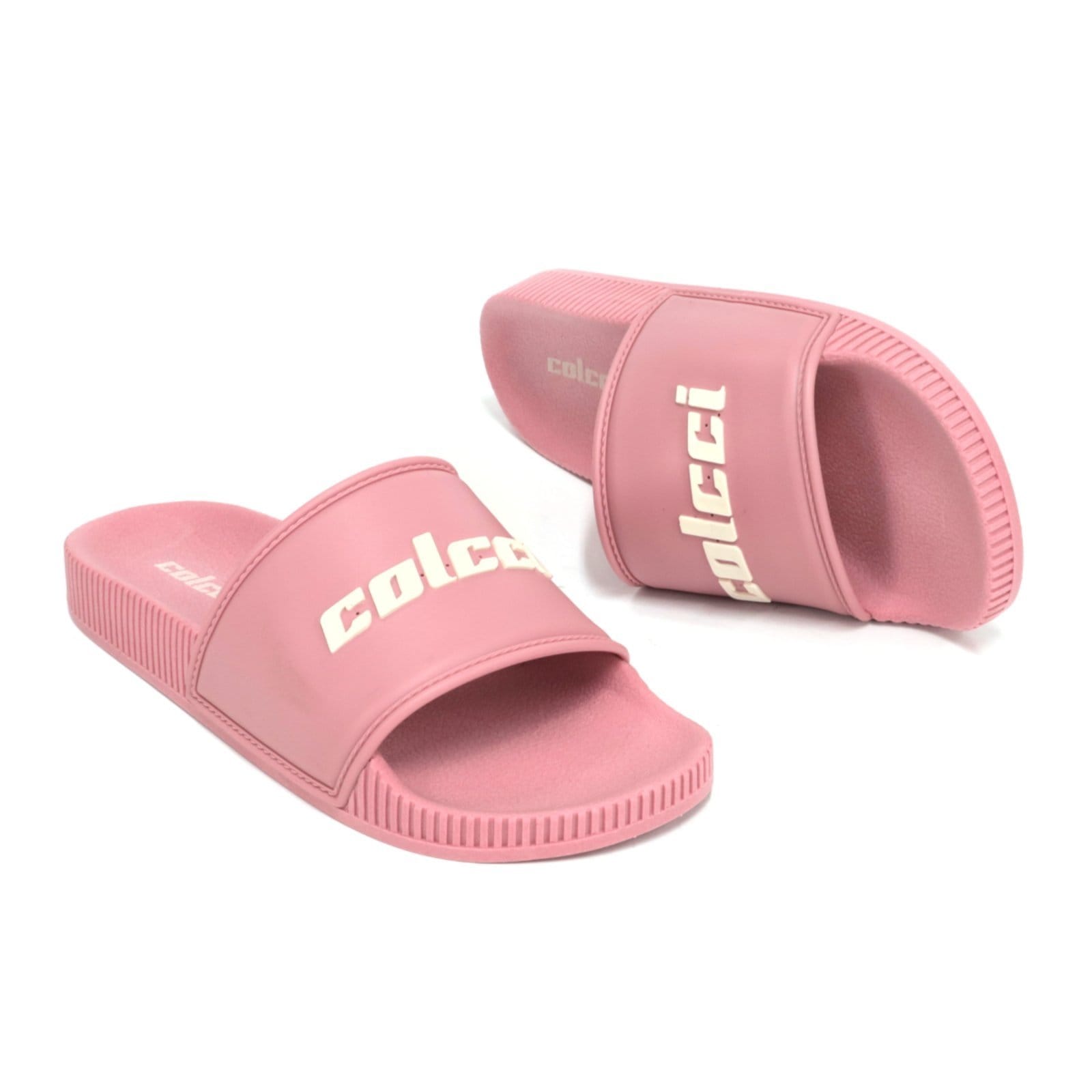 Vista 2 Slide Feminino Beni Colcci Techfit Tira Larga Esportivo Rosa Popcorn Colcci branco rosa