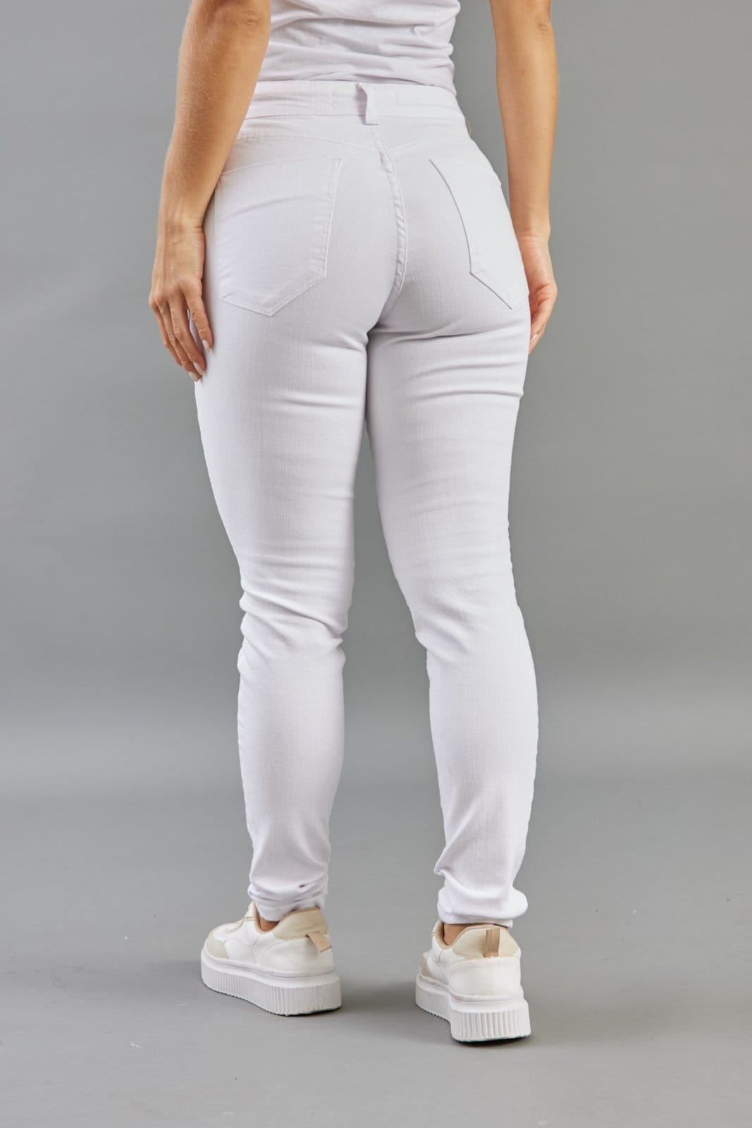 Vista 2 Calça de Sarja Feminina Branca Skinny Dialogo Dialogo Jeans bege/branco/cinza/jeans/off-white