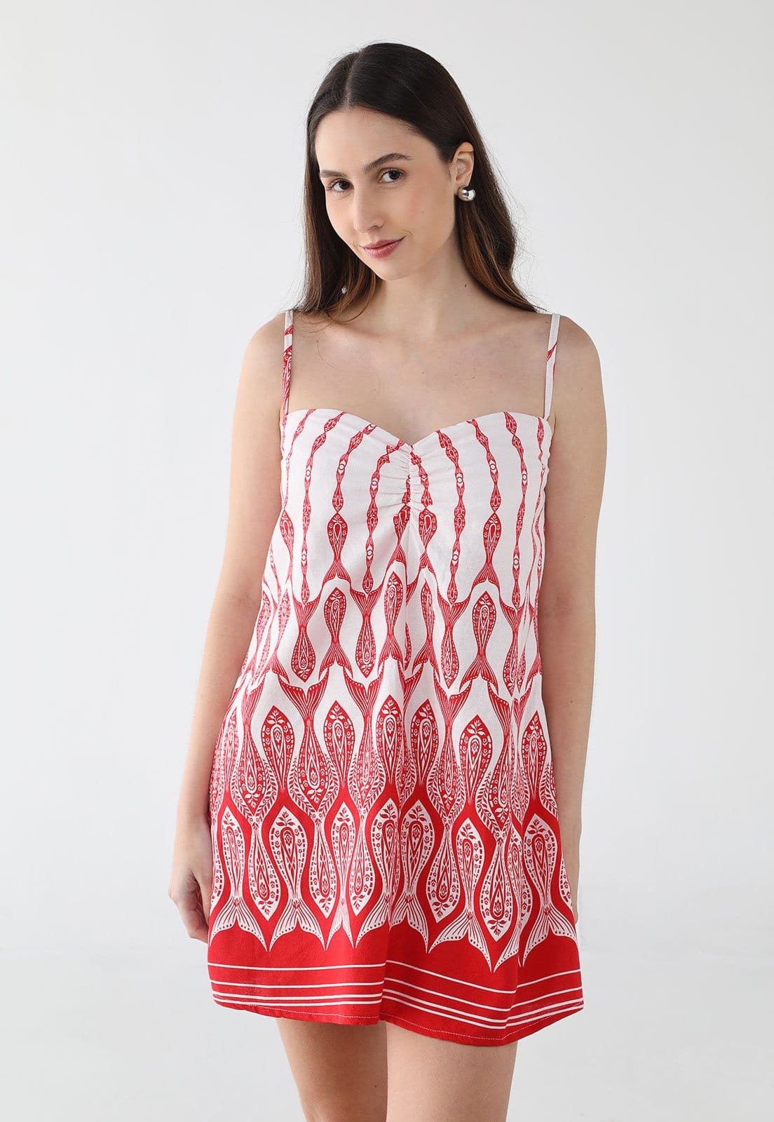 Vista principal Vestido Feminino FARM Curto Estampa FARM vermelho