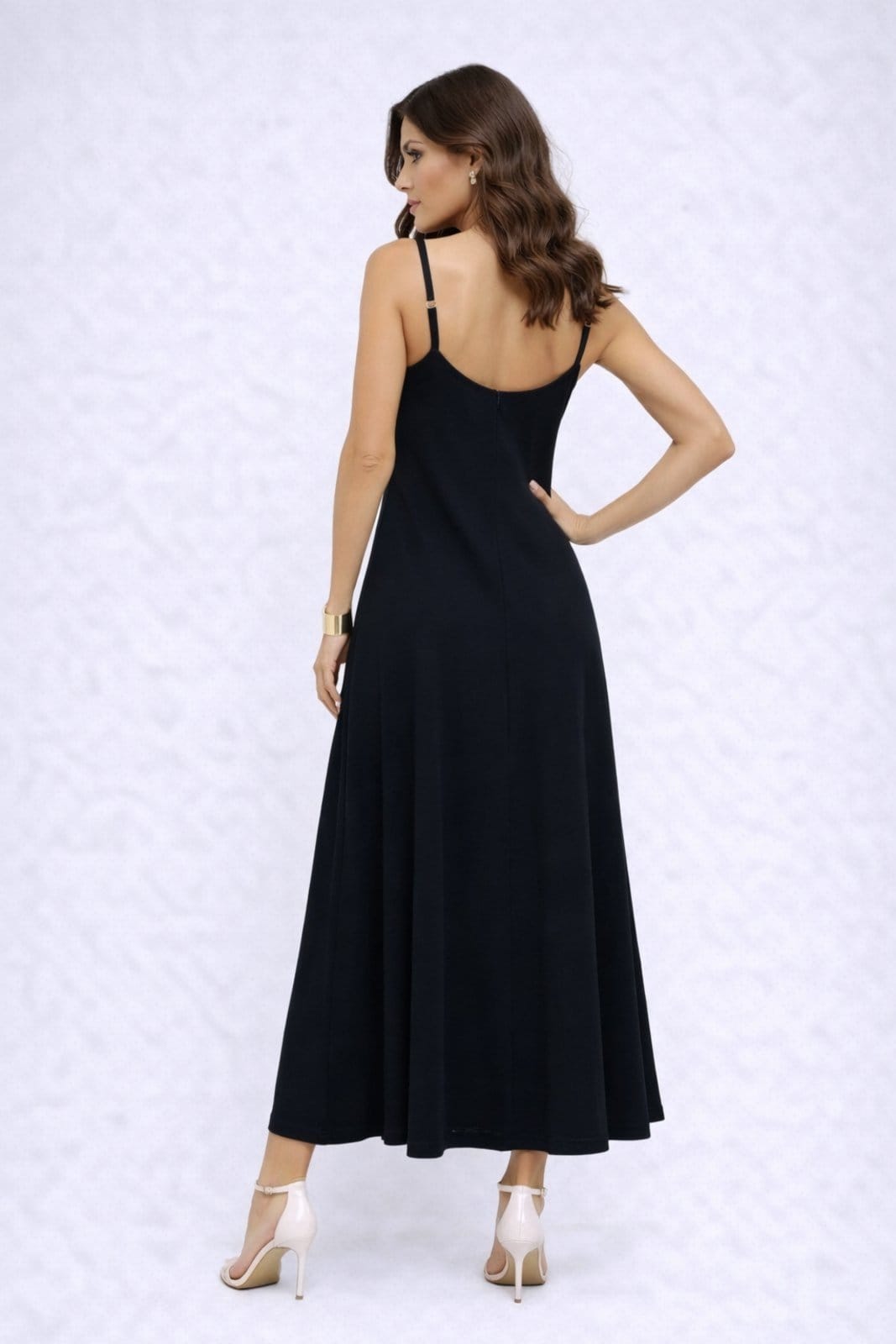 Vista 2 Vestido Longo D Bell Outlet Fashion Gola V Alcinha D BELL OUTLET FASHION preto