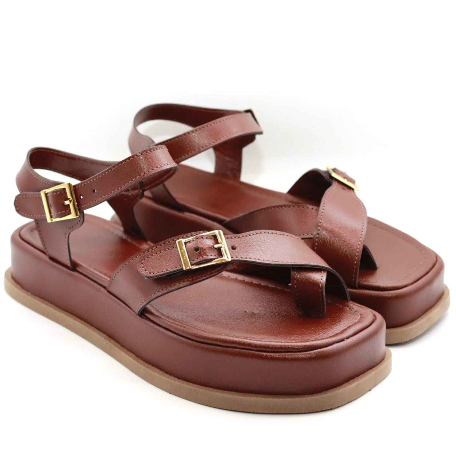 Sandália Flatform Feminina Papete Tiras Fivela 23410 Cacau- Jasmim
