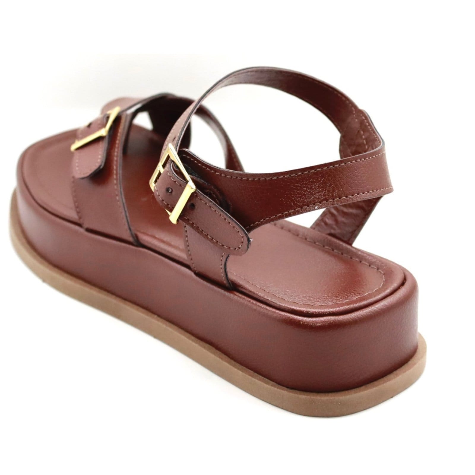 Vista 2 Sandália Flatform Feminina Papete Tiras Fivela 23410 Cacau- Jasmim Flor da Pele marrom