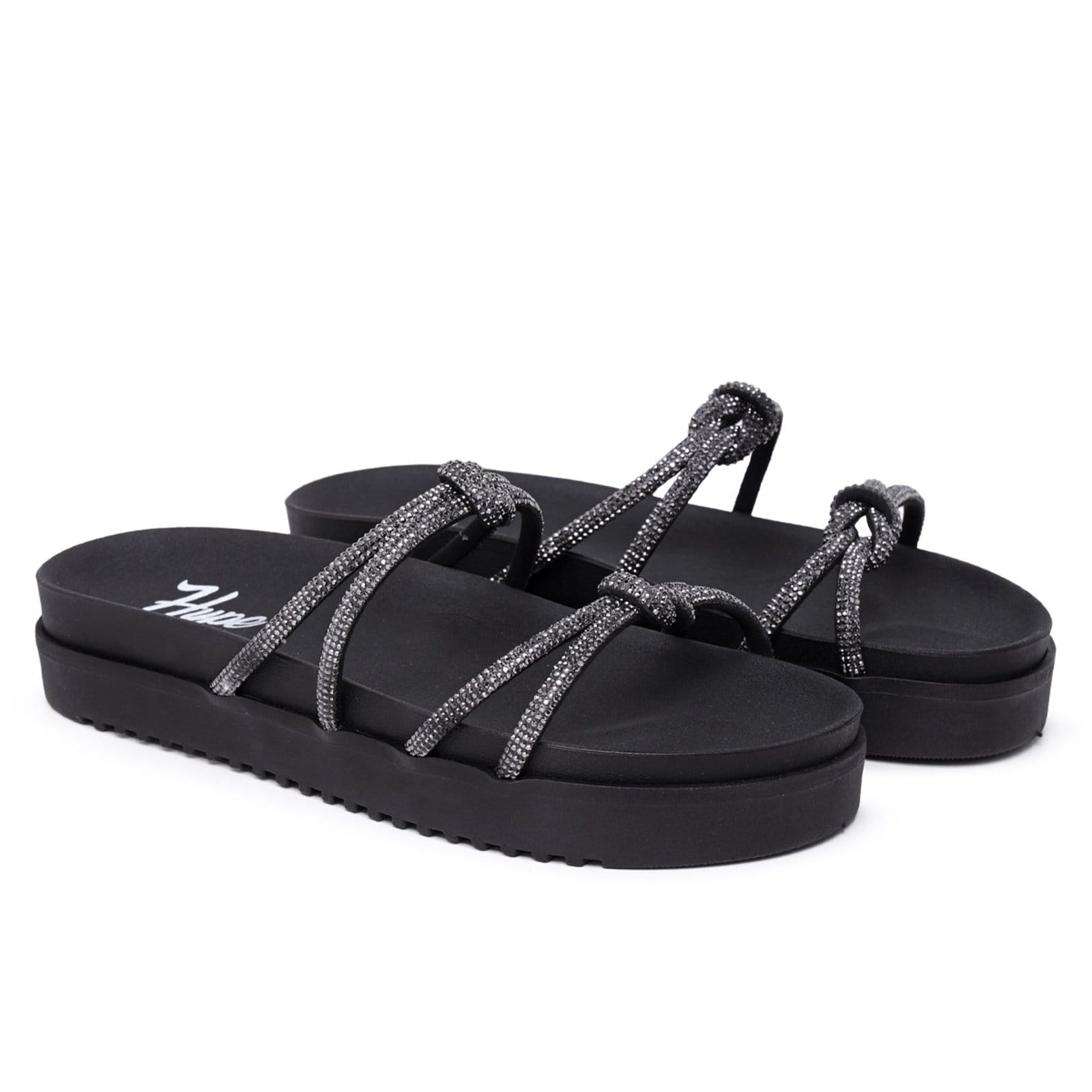 Sandália Papete Feminina Macia Moda Tiras Strass Brilho Solado Anatômico Leve