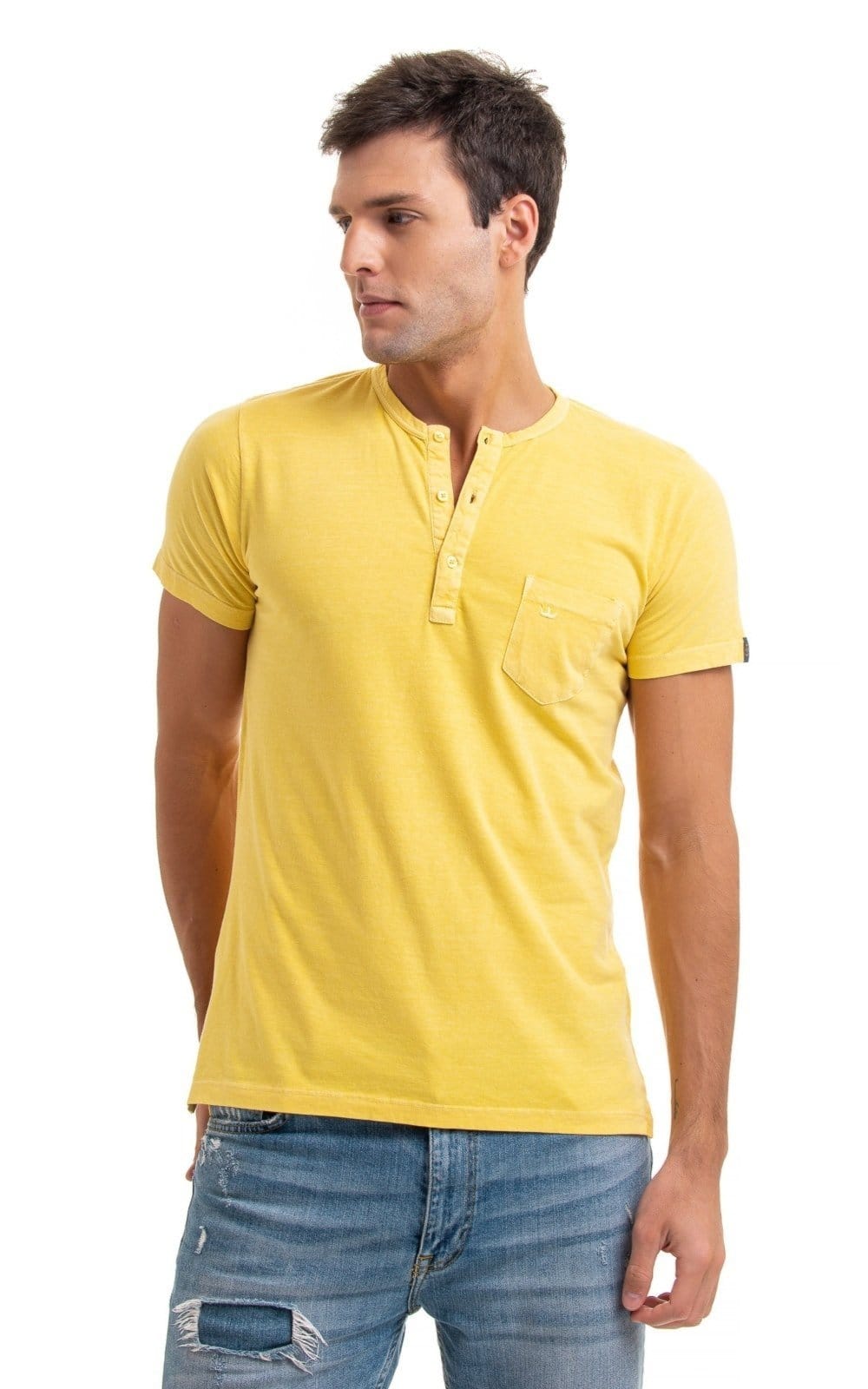 Vista 2 Camiseta Henley Aburguesia Slim Fit Amarela Alfaiataria Burguesia amarelo