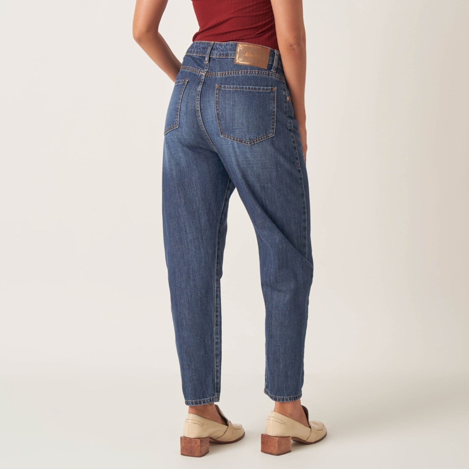 Vista 2 Calça Jeans Baggy Gancho Alongado Bloom azul marinho