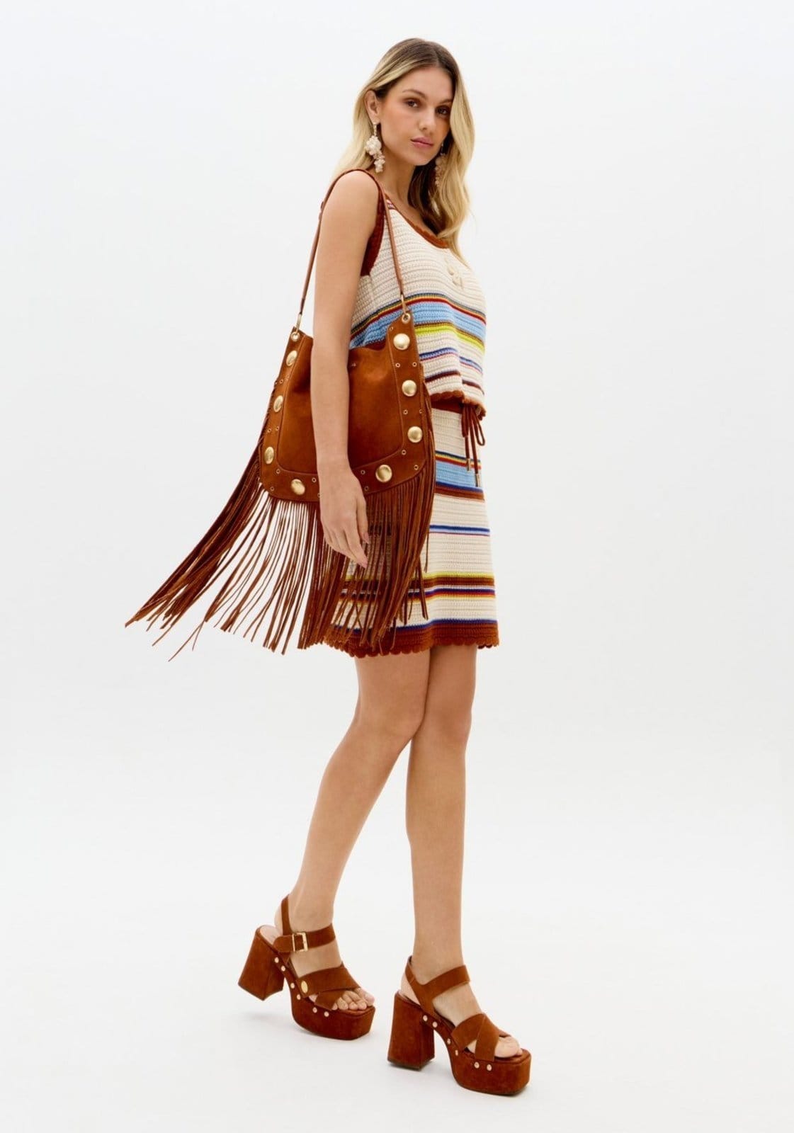 Vista principal Saia Curta De Tricô Cintura Alta Lança Perfume cinza