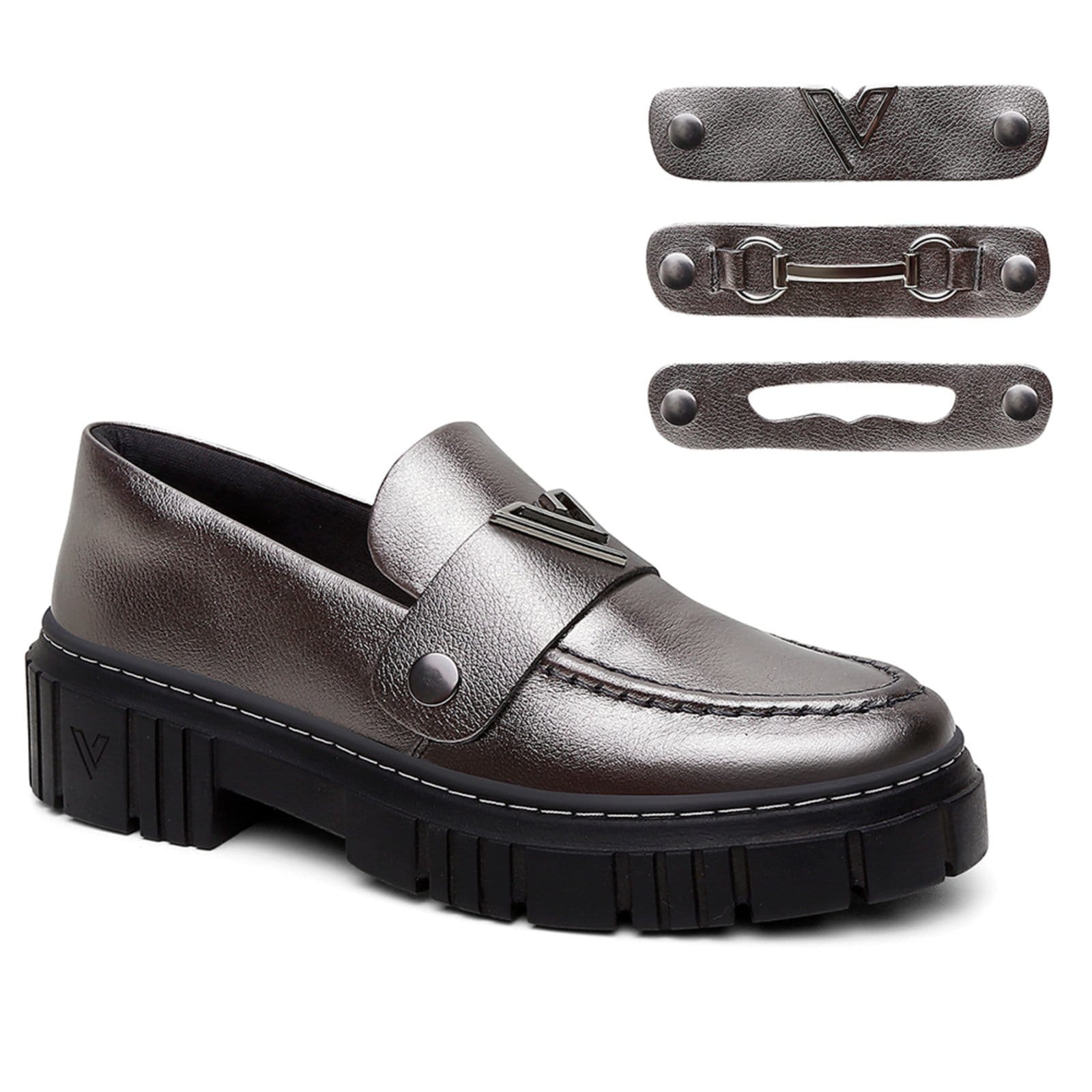 Mocassim Feminino em Couro Vittal com Kit 3 Fivelas Removíveis Onix
