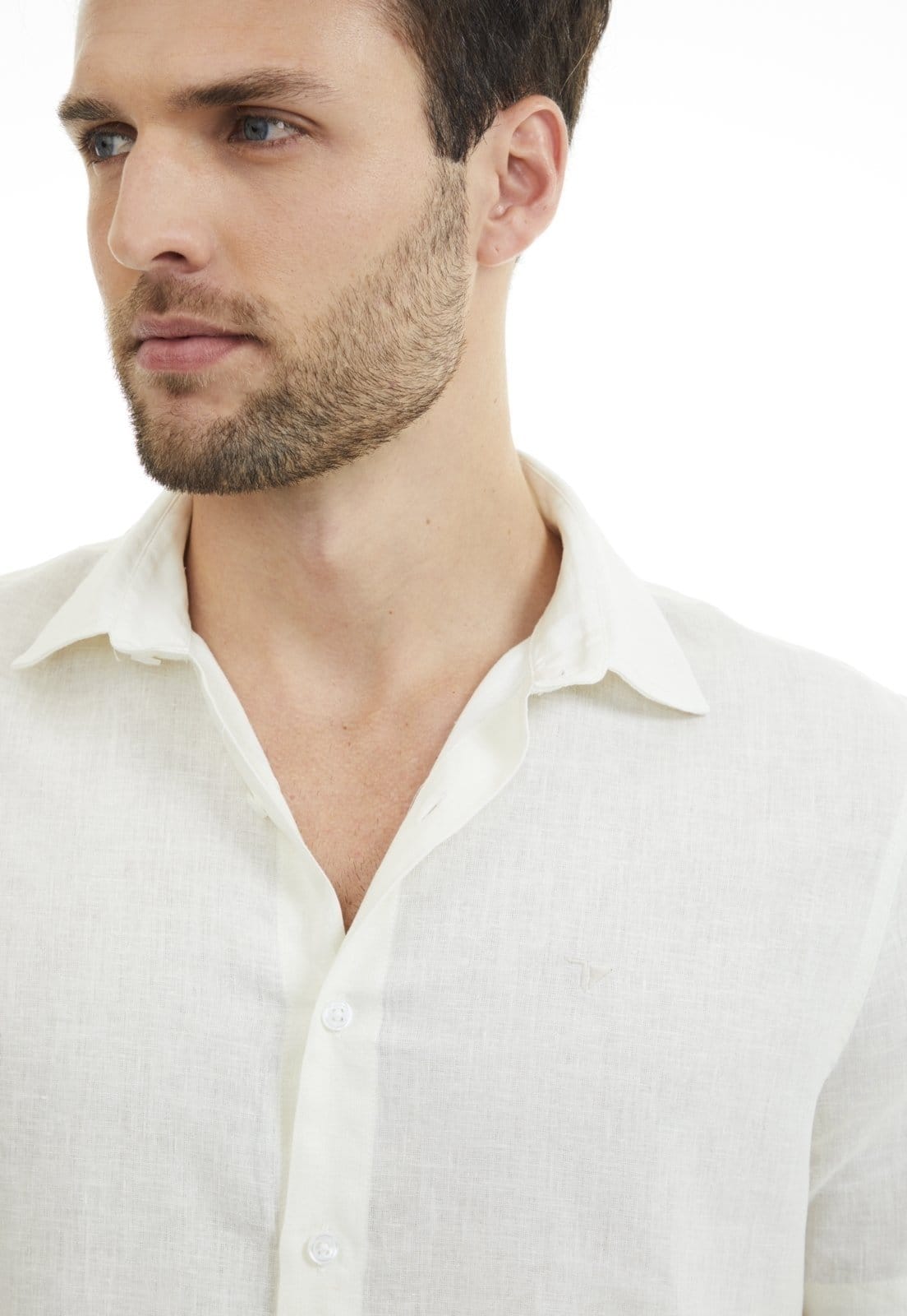 Vista 2 Camisa Linho Traymon Slim Manga Curta Off White Traymon off-white white