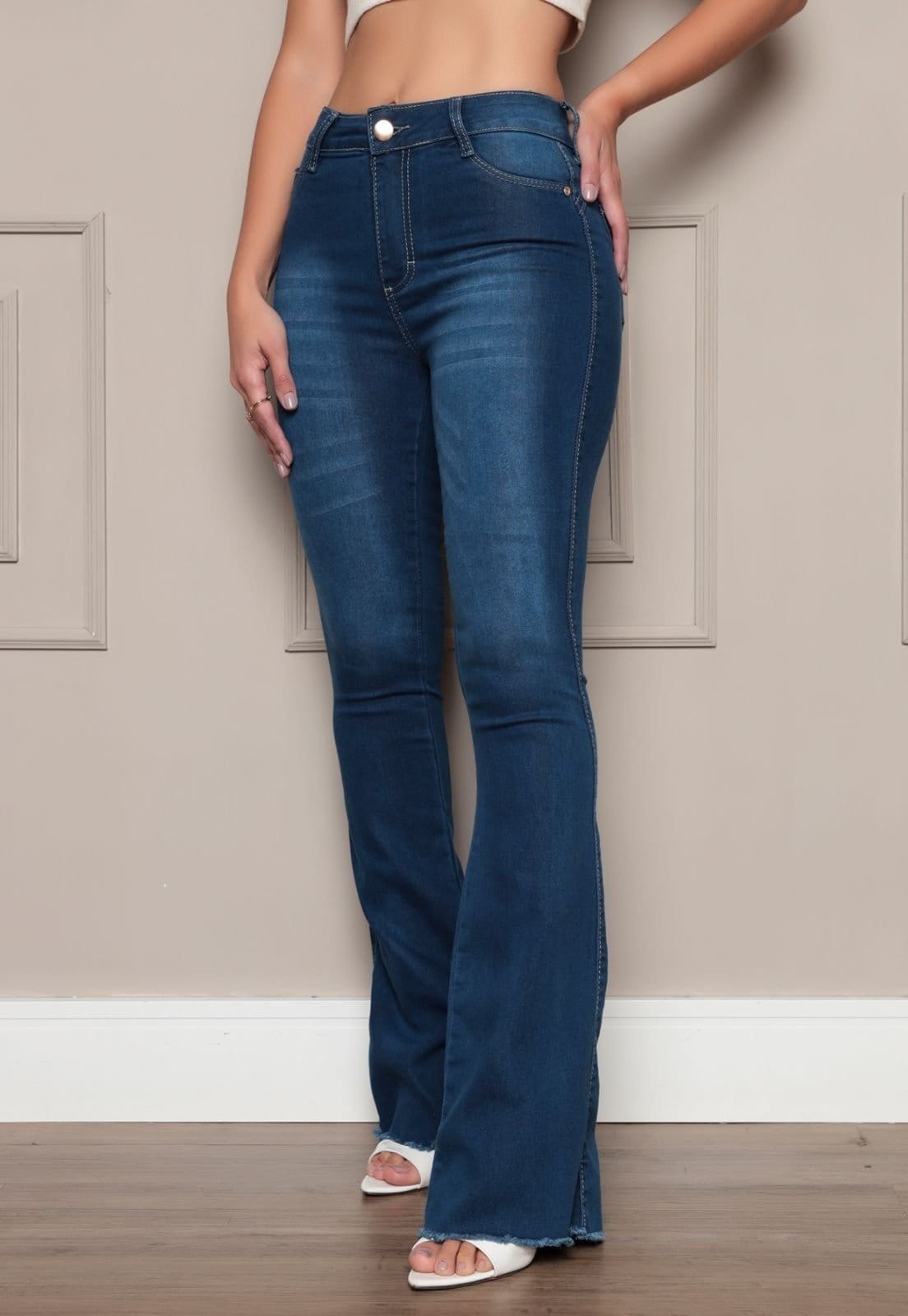 Calça Jeans Feminina TEX JEANS Flare Lavagem Escura