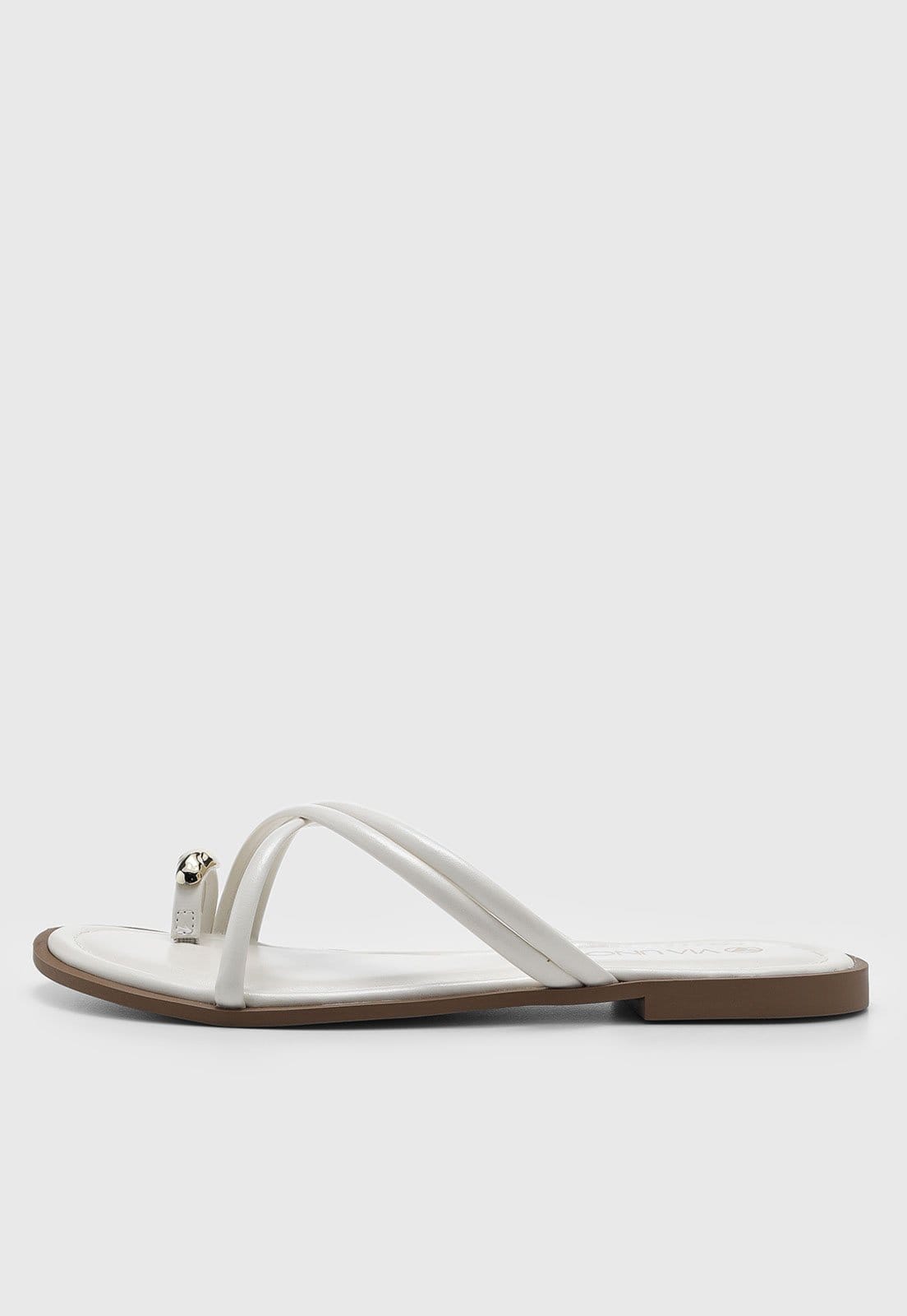 Vista principal Rasteira Feminina VIA UNO Tiras Detalhe Metálico Branca VIA UNO branco