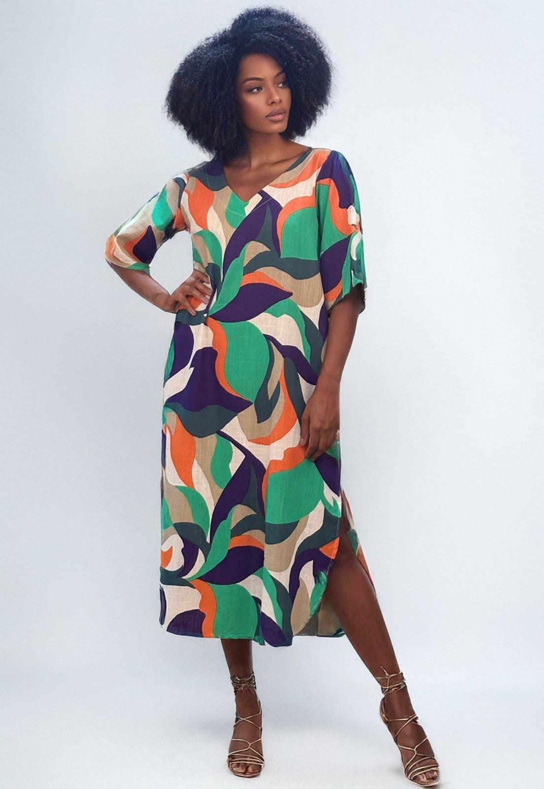 Vestido Midi Amazonia Vital Abapã Plano com Bolso Estampa Brisa do Mar