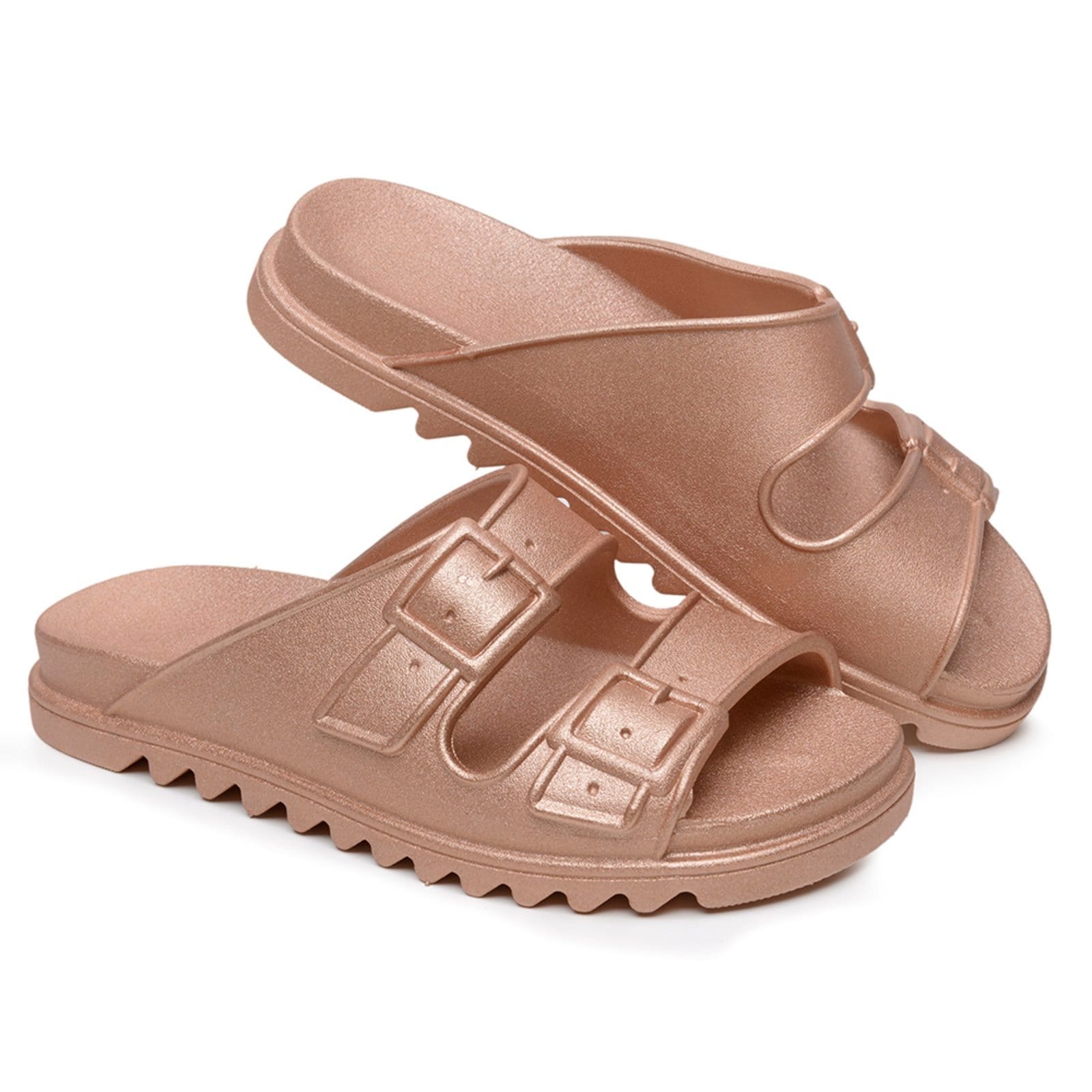 Vista 2 Chinelo Feminino Anna Andrade Sandália Flat Casual Praia Estilosa Papete Tendência Metalizada Anna Andrade rosê