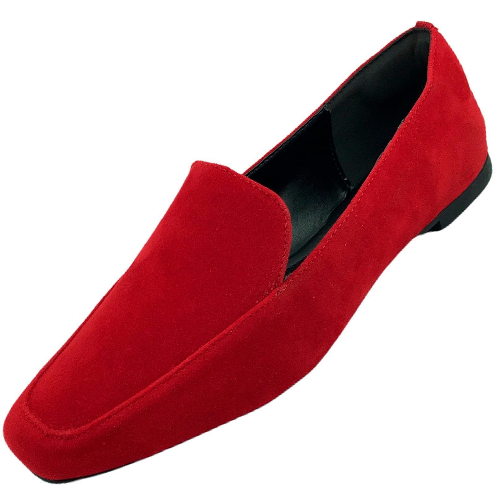 Vista 2 Sapato Mocassim Donatella Shoes Camurça Macau Liso Confort Donatella Shoes vermelho