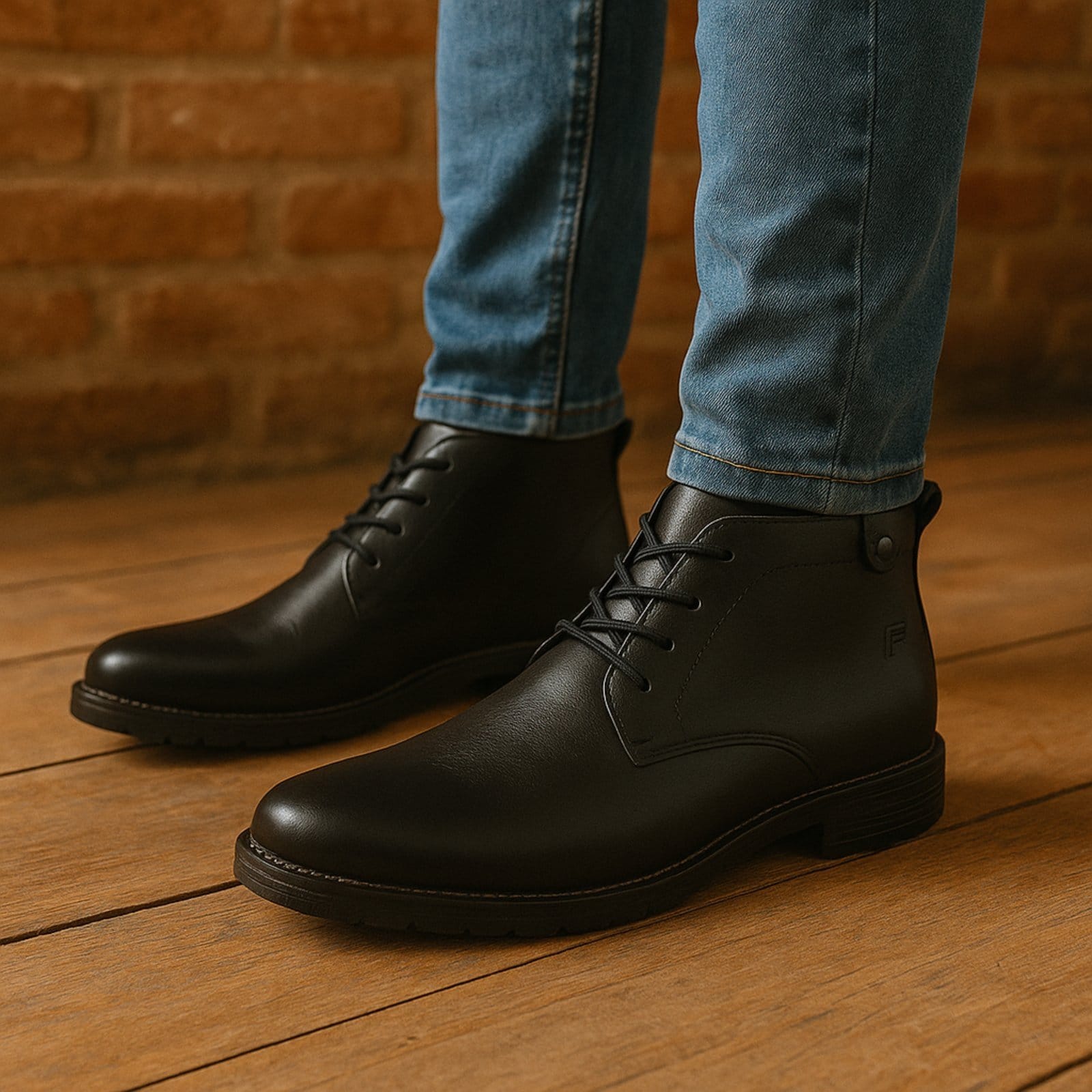 Vista 2 Bota Masculina Sapatofran Casual Couro Cano Baixo Cadarço Sapatofran preto