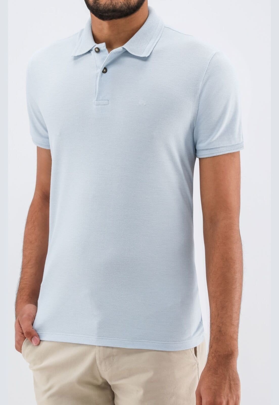 Vista principal Camisa Polo Basica Piquet Duplo Ogochi Slim Fit Azul Claro Ogochi amarelo azul