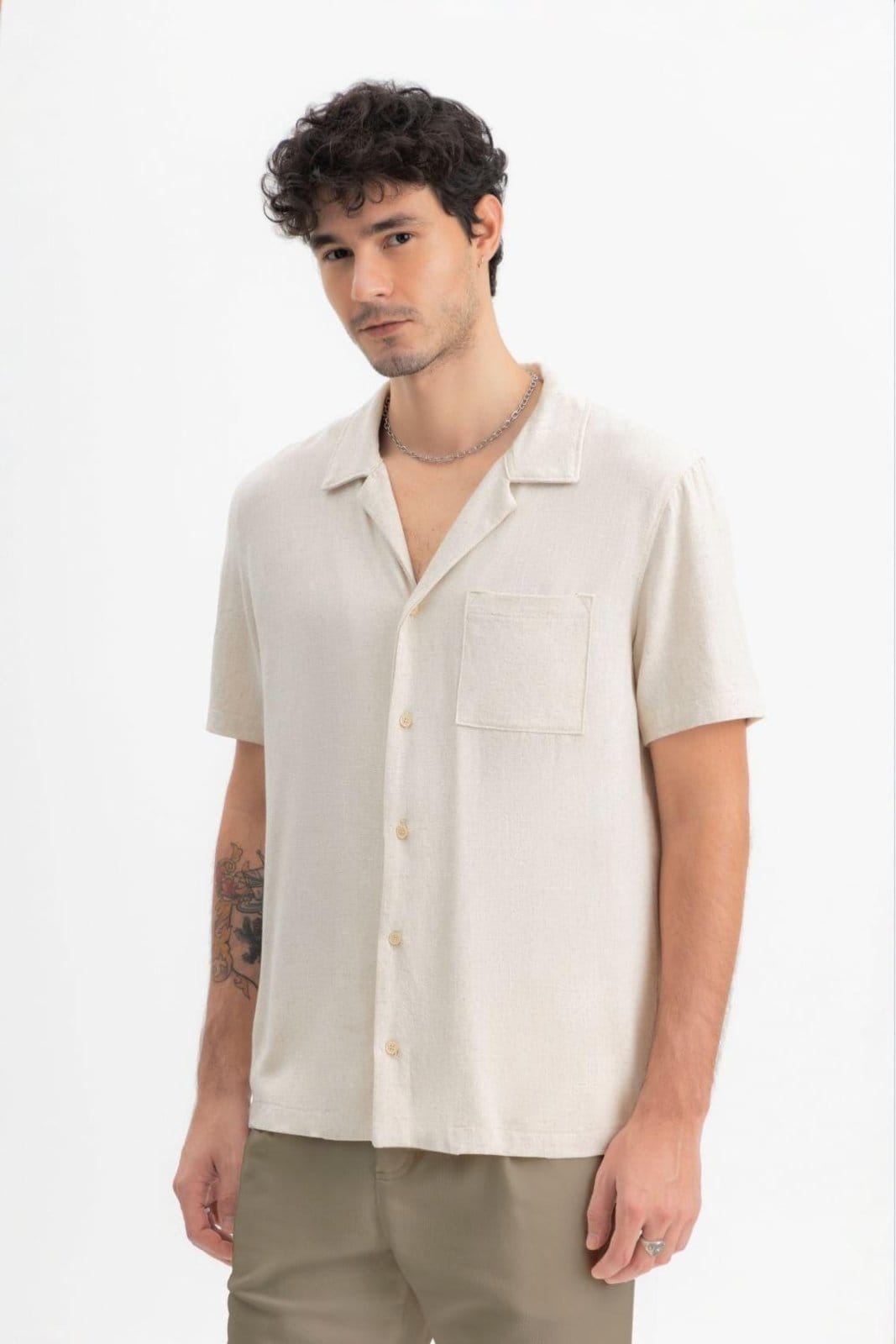 Vista 2 Camisa Masculina Em Viscolinho Essendi Off White Off-white Essendi off-white white