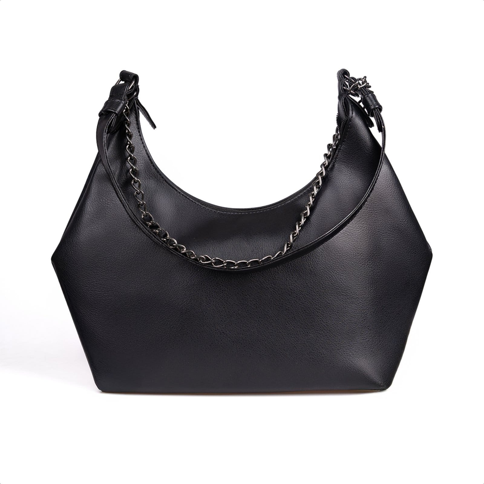Vista 2 Bolsa Feminina Preta Domidona Hobo Média Detalhe Corrente Metalizada Domidona preto