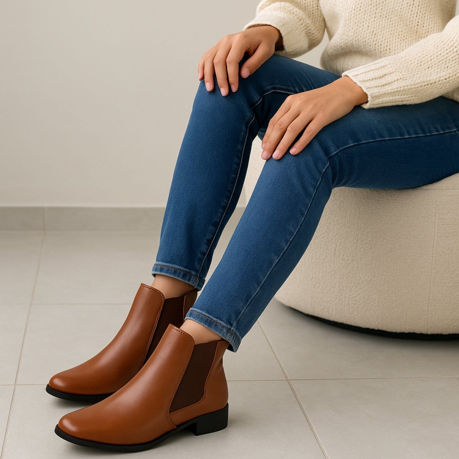 Bota Feminina Cano Curto Yes Basic Salto Baixo em Couro Elástico Lateral