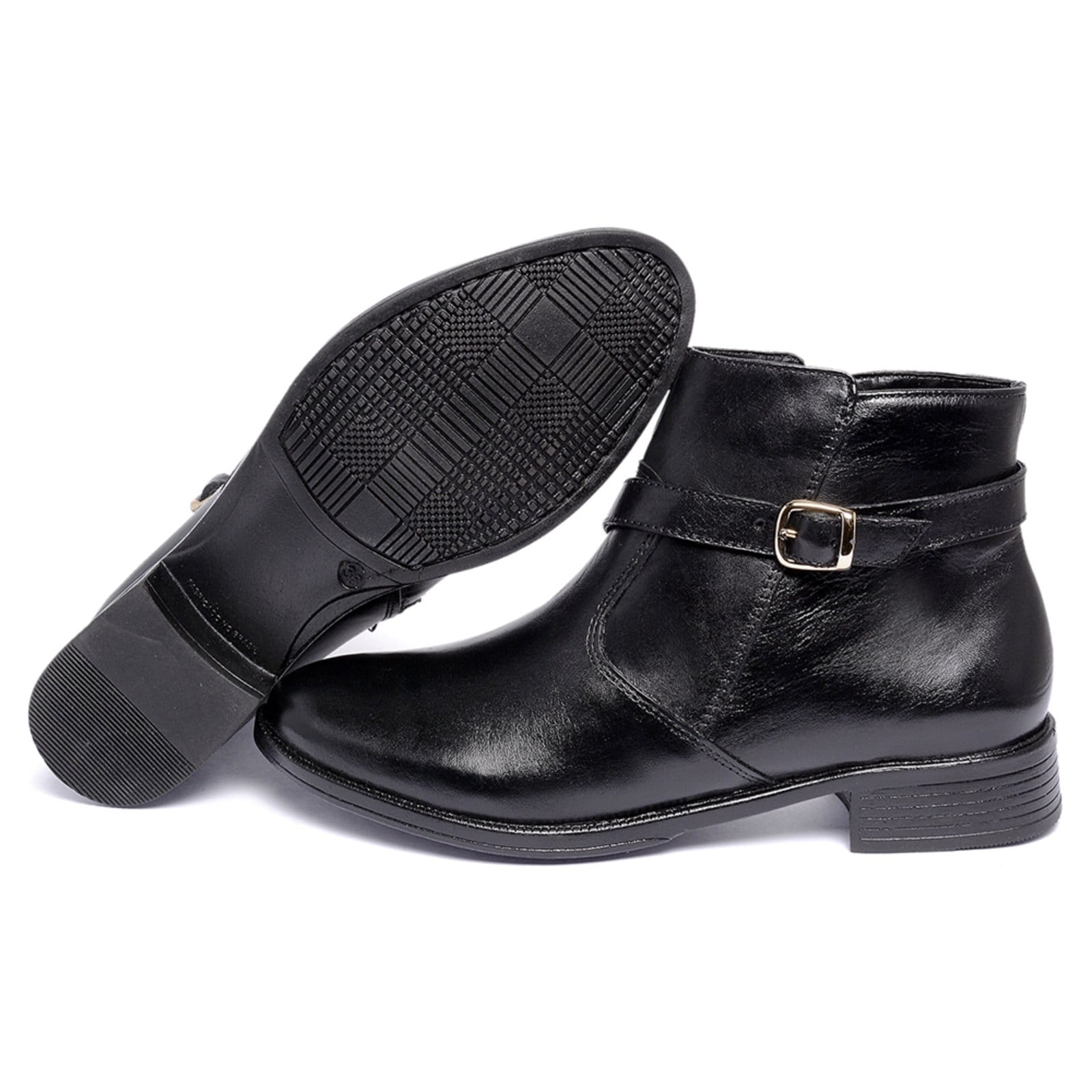 Vista 2 Bota Montaria Cano Curto Feminina Ferrile em Couro Zíper Preta Ferrile preto