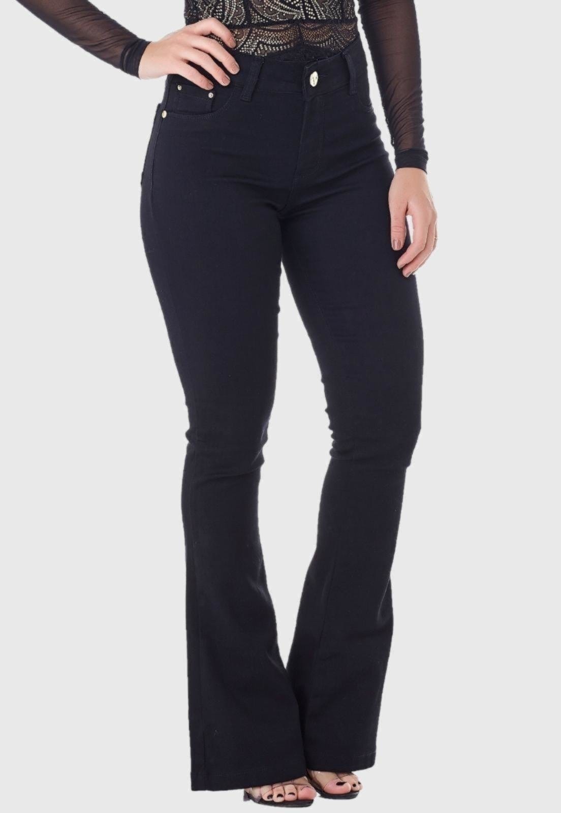 Vista principal Calça Jeans HNO Jeans Flare Petit Preta HNO Jeans preto