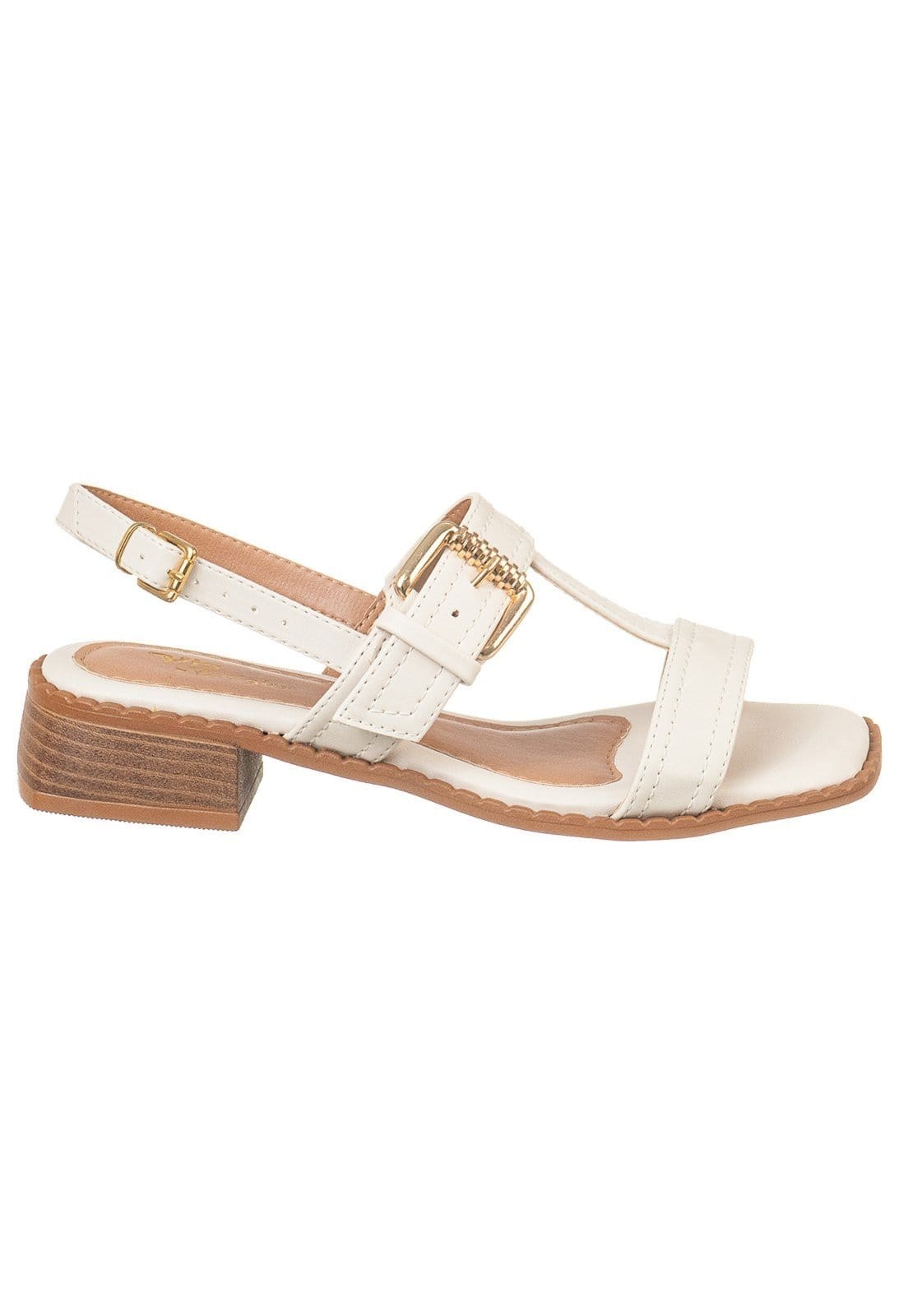 Vista 2 Sandália Feminina Via Birigui Salto Baixo com Fivela Lateral OffWhite VIA BIRIGUI bege offwhite