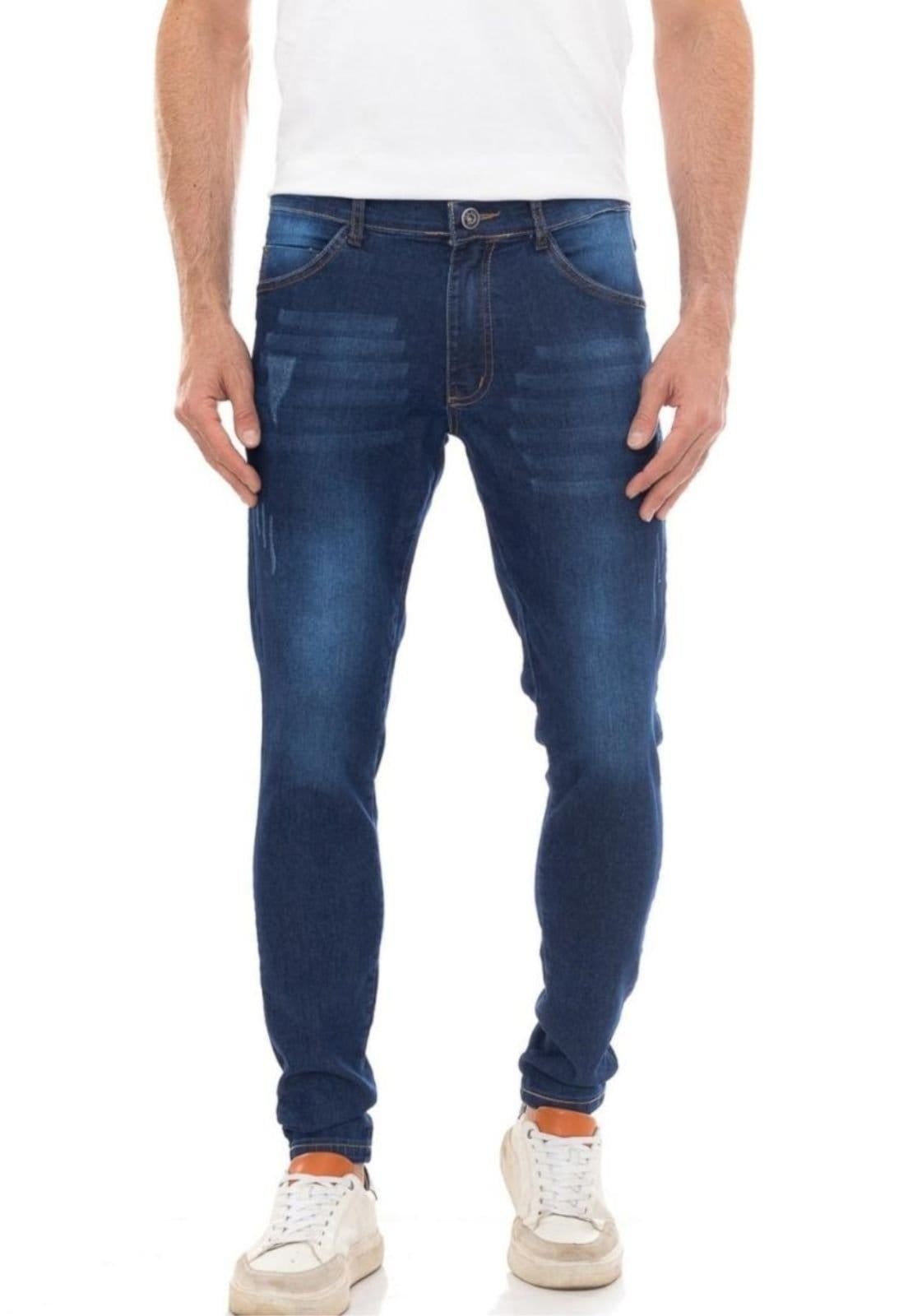 Vista principal Calça Masculina Jeans Tempo Hábil Skinny Premium Puídos Fashion 5 Estilo azul
