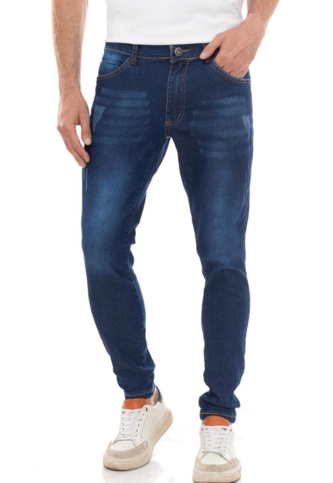 Vista 2 Calça Masculina Jeans Tempo Hábil Skinny Premium Puídos Fashion 5 Estilo azul
