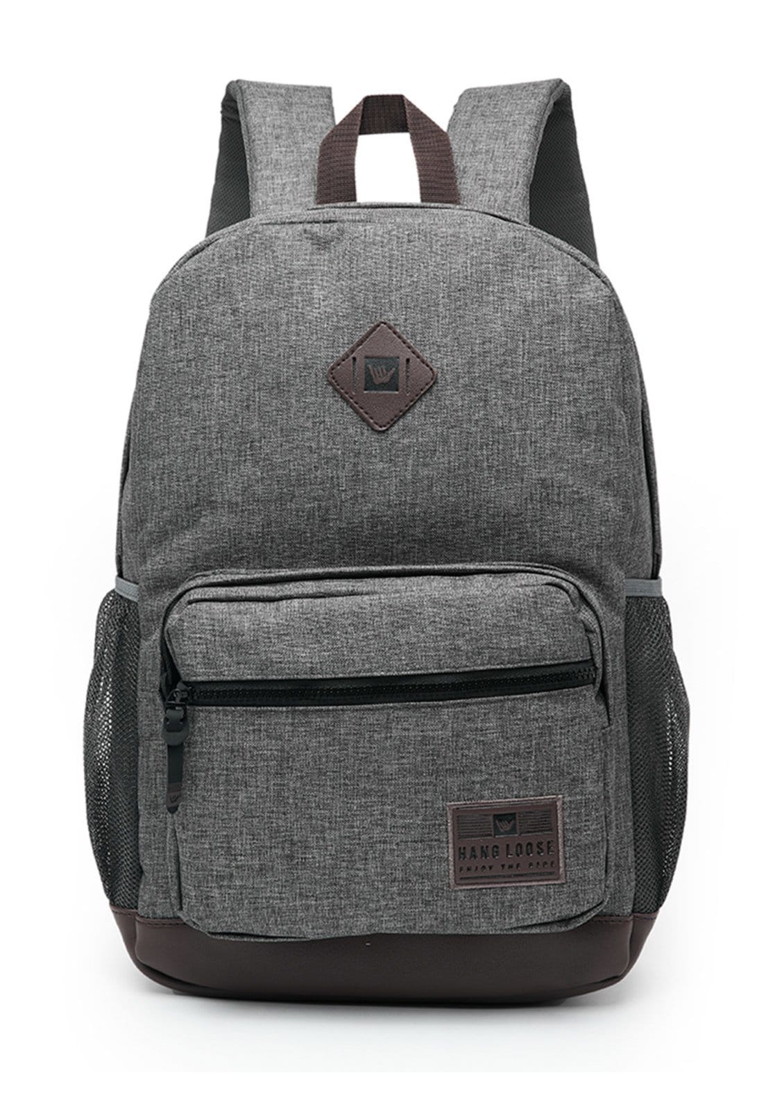 Vista principal Mochila Hang Loose Reforçada Original Espaçosa Escolar Faculdade Trabalho Hang Loose cinza