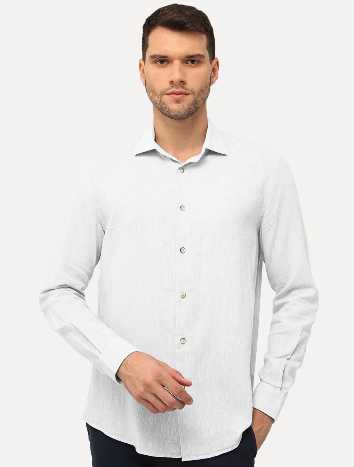 Vista principal Camisa Aramis Masculina Slim Linho Algodão Branca Aramis branco