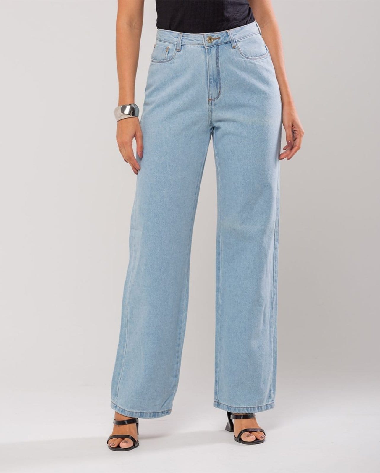 Calça Wide Leg Feminina Cintura Alta Básica Algodão 29000 Clara