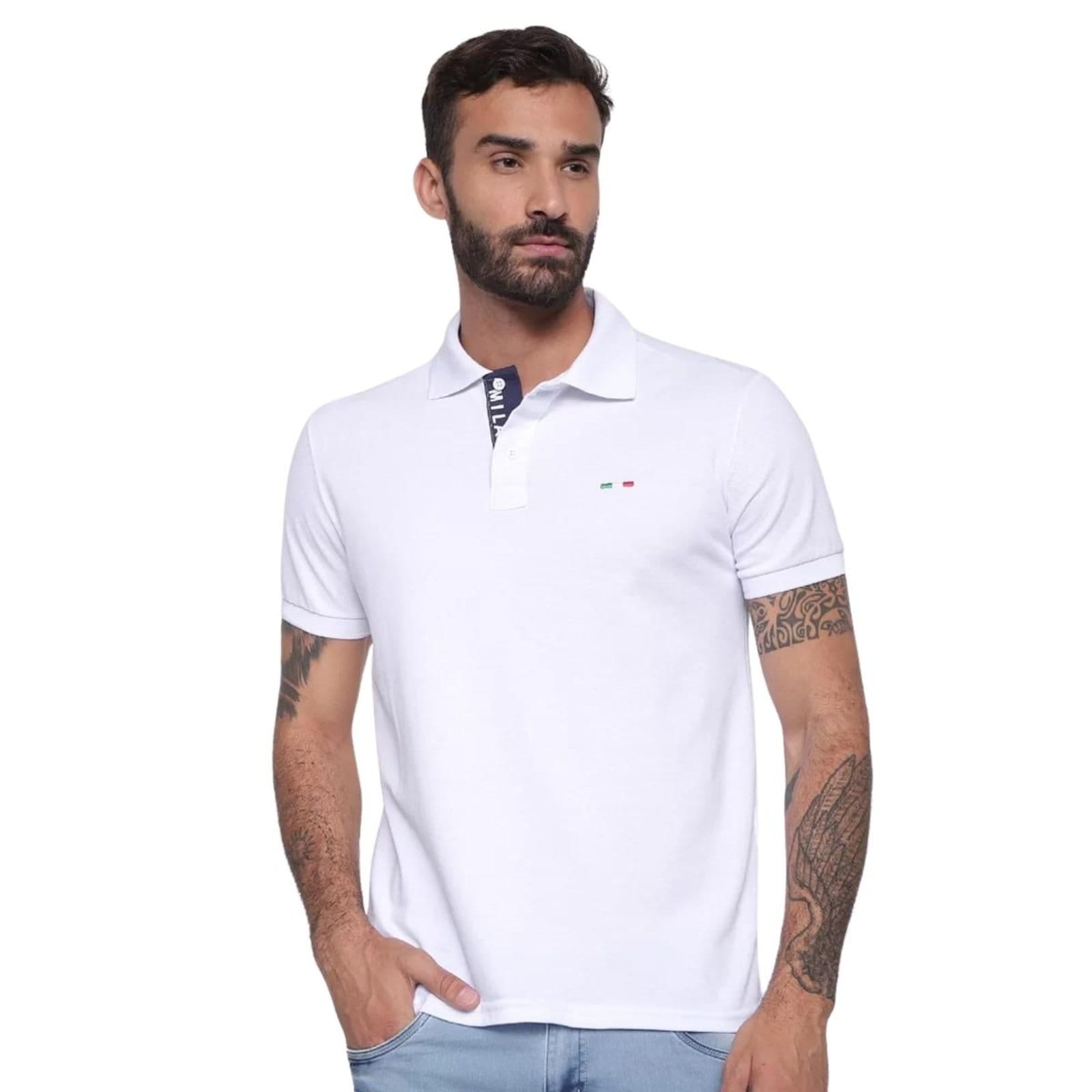 Vista principal Camisa Polo Masculina Básica Industrie Piquet no Estilo Tommy Bordado Itália Branca Industrie branco