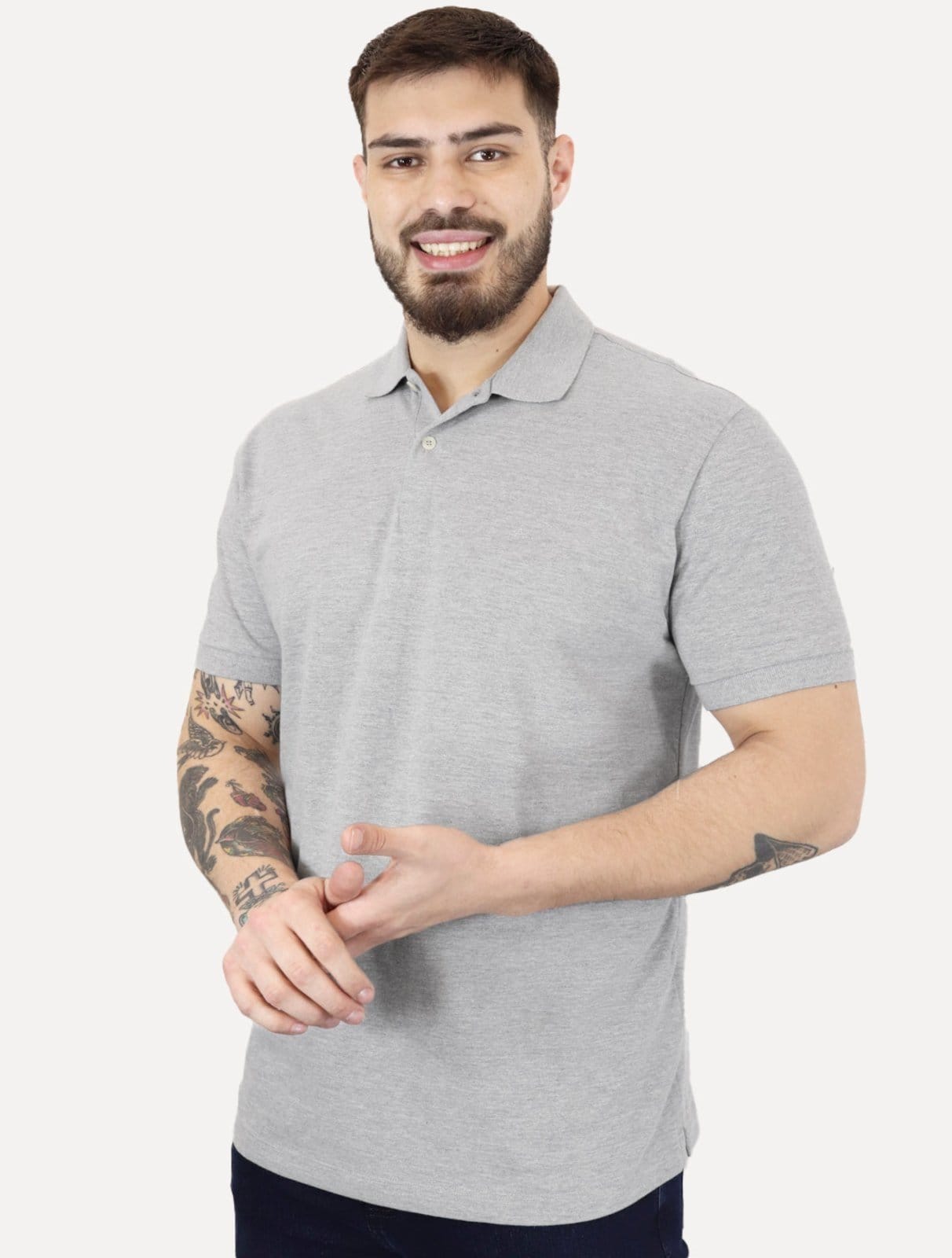 Vista principal Polo Aramis Masculina Basic Piquet Mono Mescla Aramis cinza